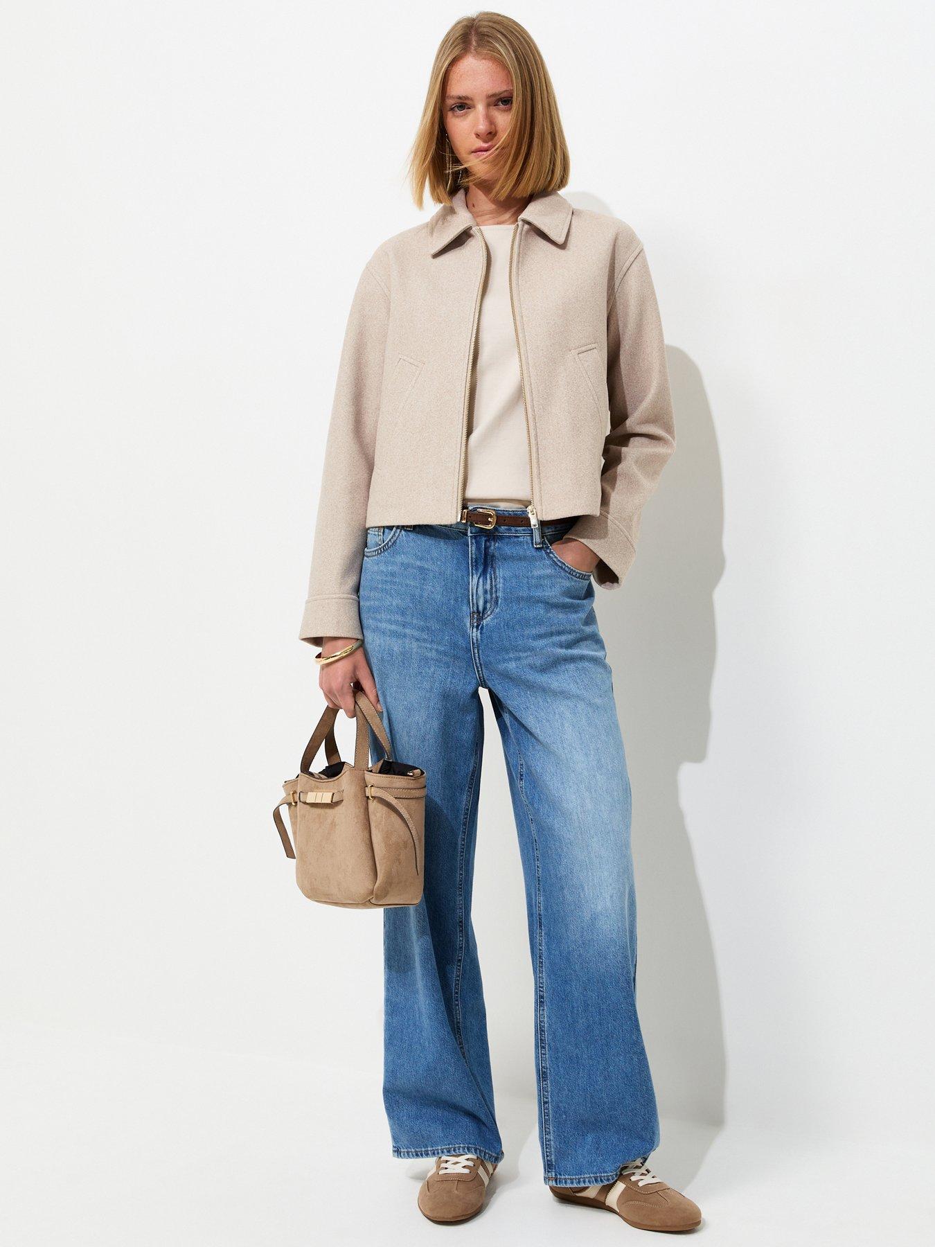 Image 3 of 5 of New Look Felt Zip Through Shacket - Beige