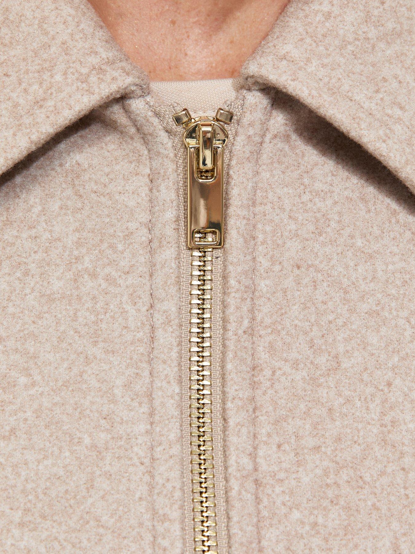 Image 5 of 5 of New Look Felt Zip Through Shacket - Beige