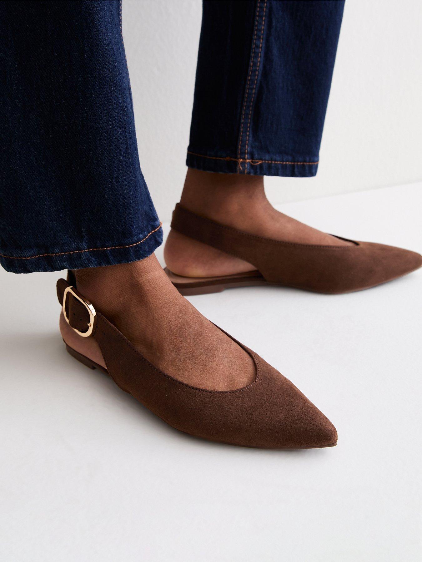 New Look Women's Faux Suede Buckle Pointed Slingback Pumps Brown