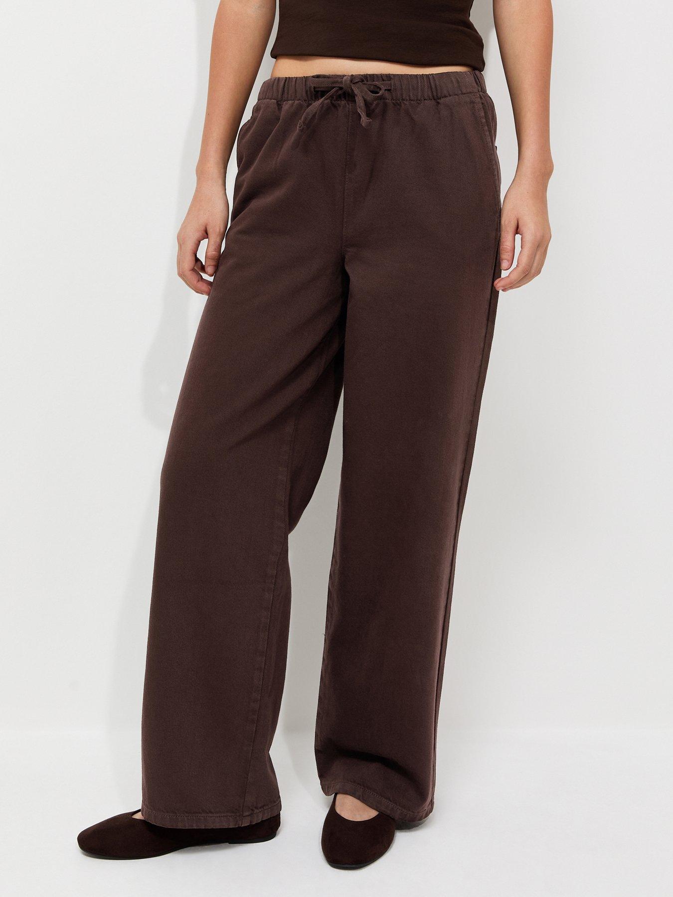 New Look Denim Wide Leg Drawstring Waist Jeans - Brown