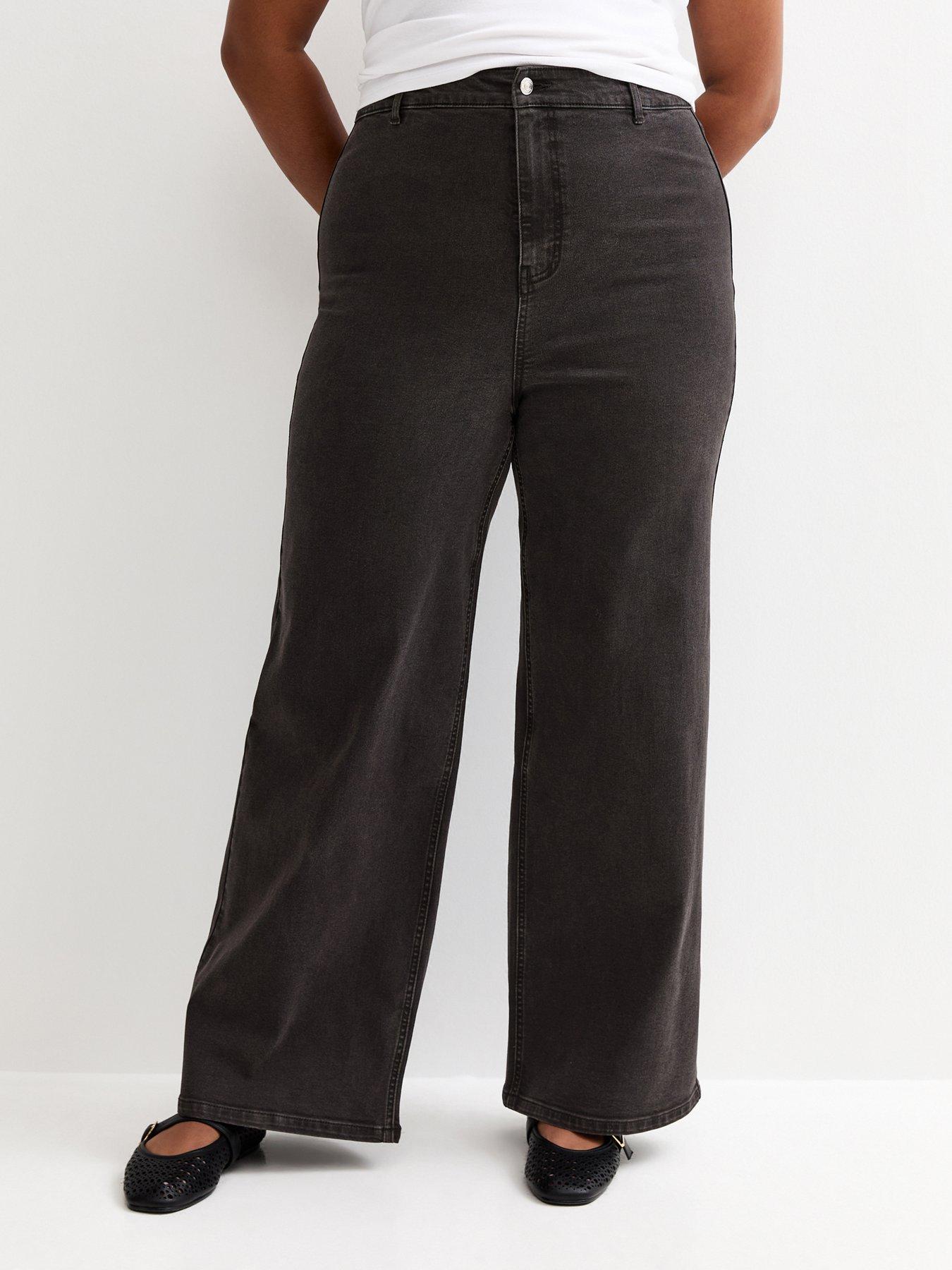 New Look High Waist Stretch Denim Wide Leg Jeans - Black