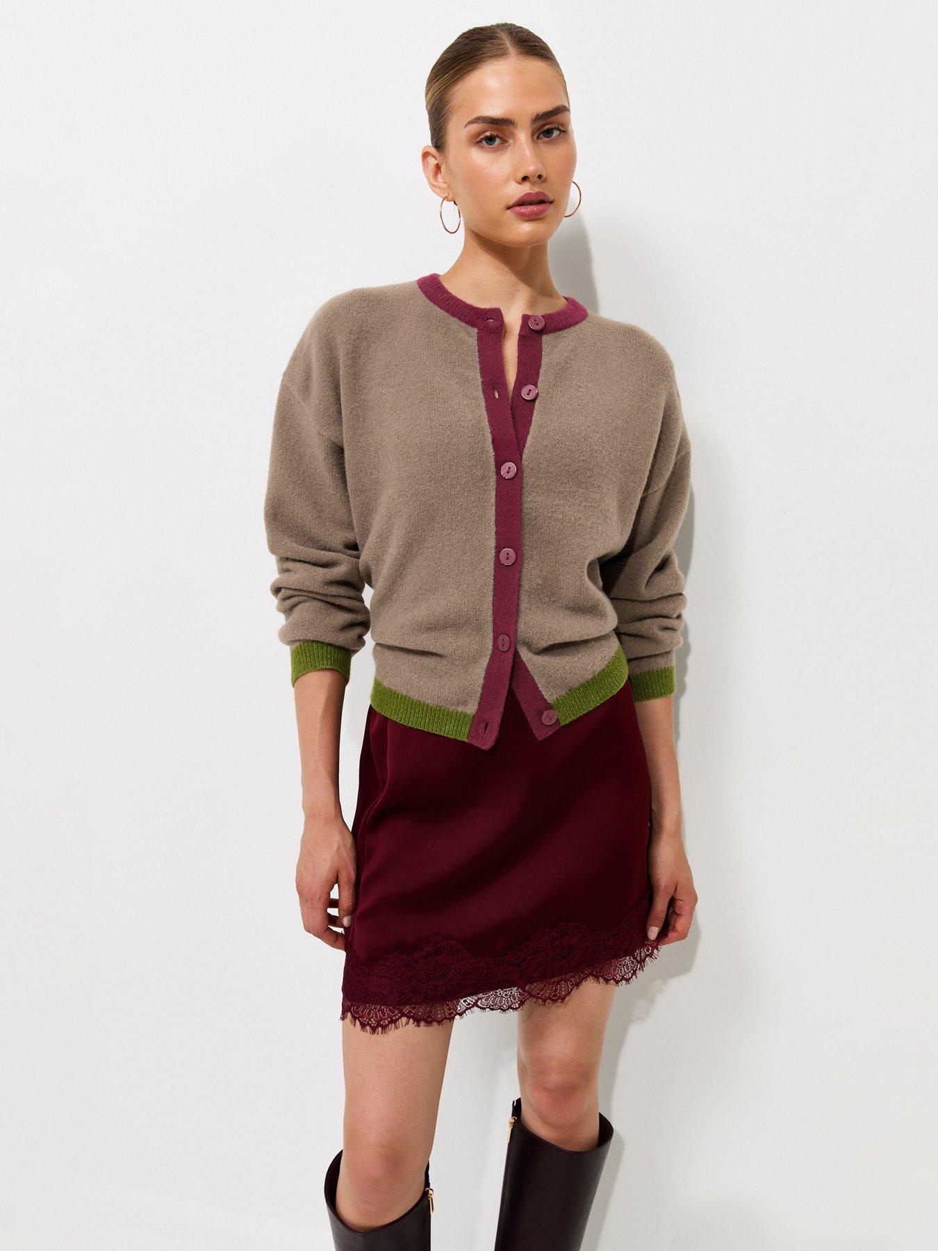 New Look Knitted Colour Block Trim Cardigan - Brown