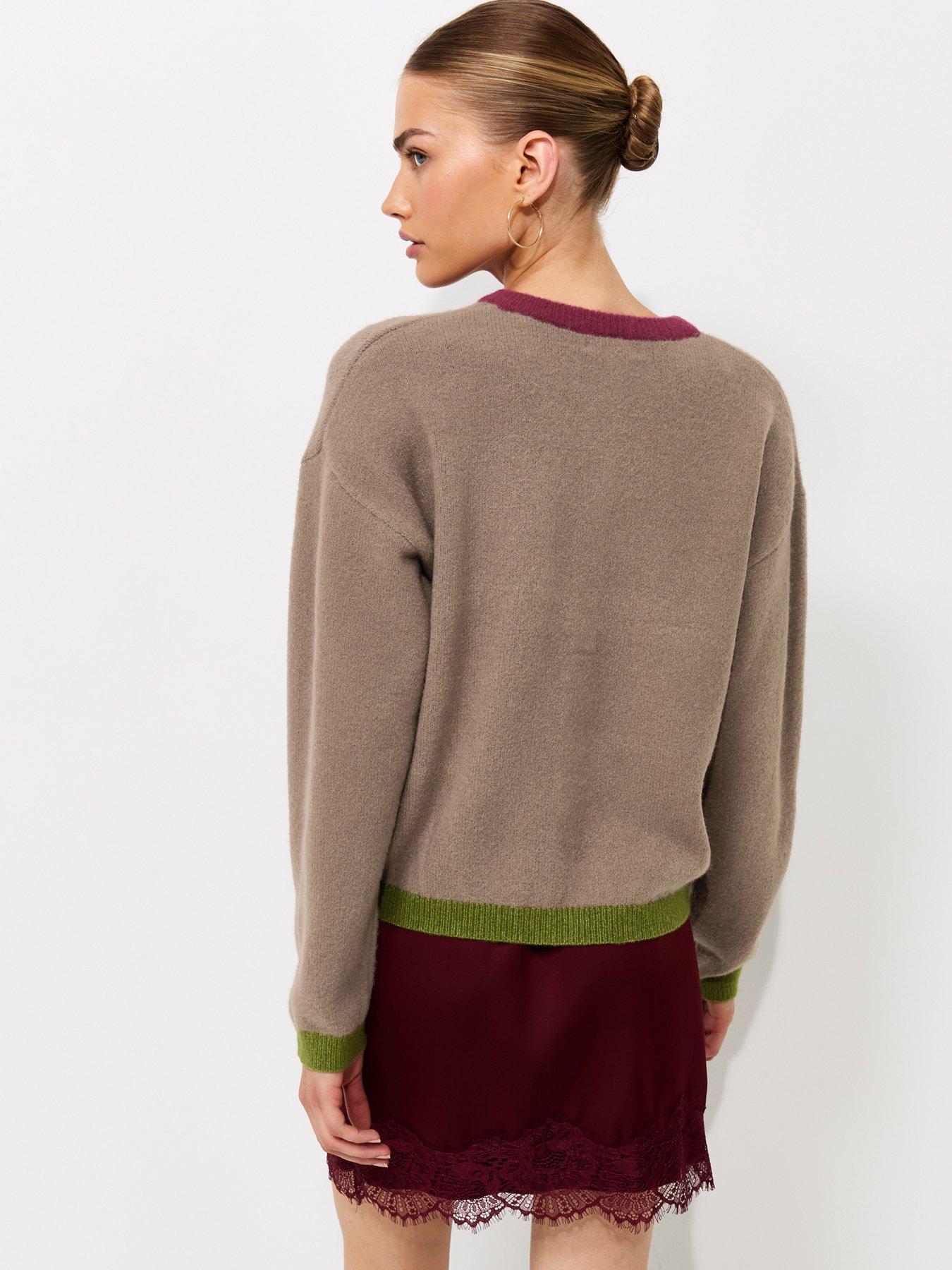 Image 2 of 6 of New Look Knitted Colour Block Trim Cardigan - Brown
