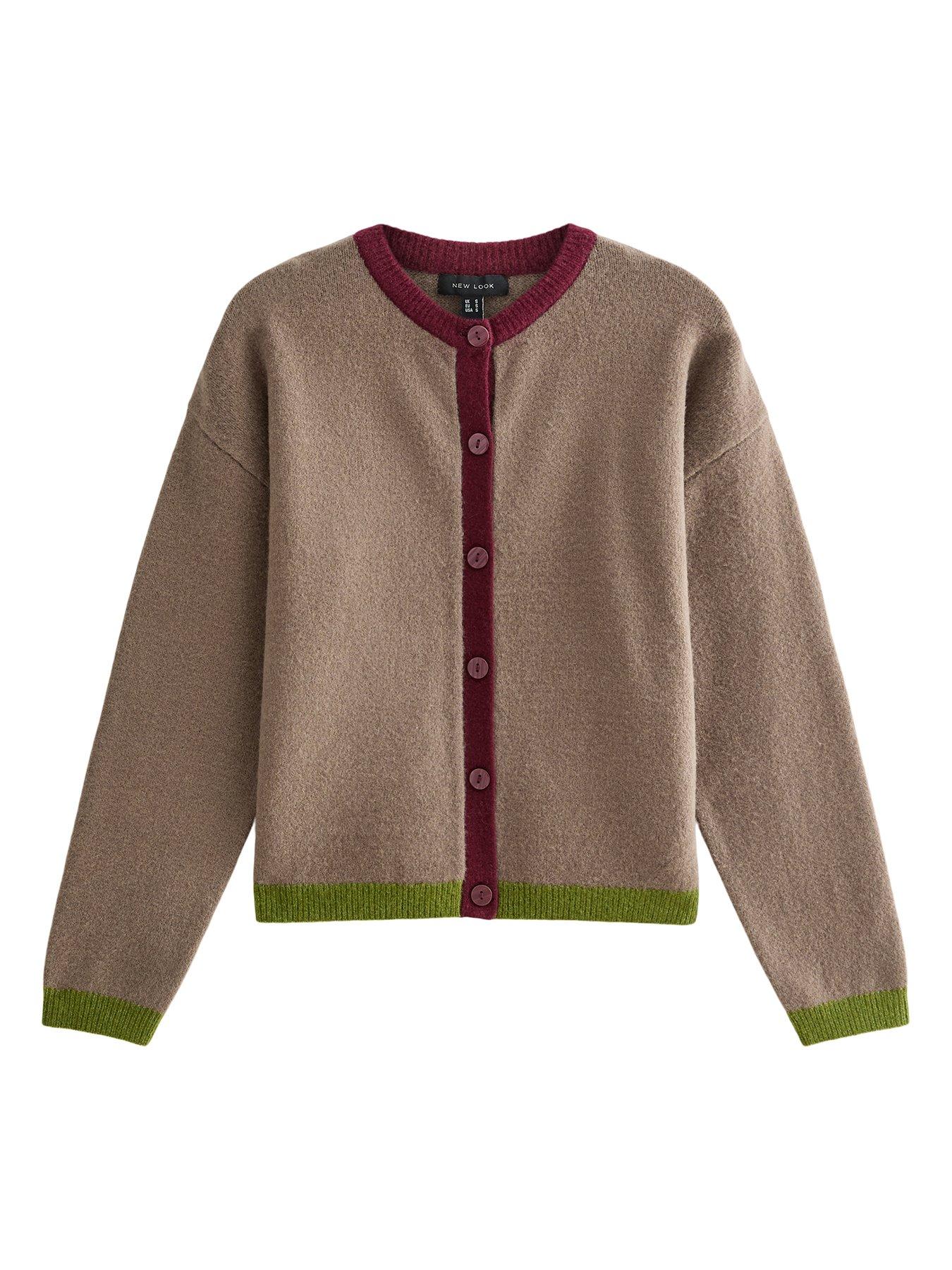 Image 5 of 6 of New Look Knitted Colour Block Trim Cardigan - Brown