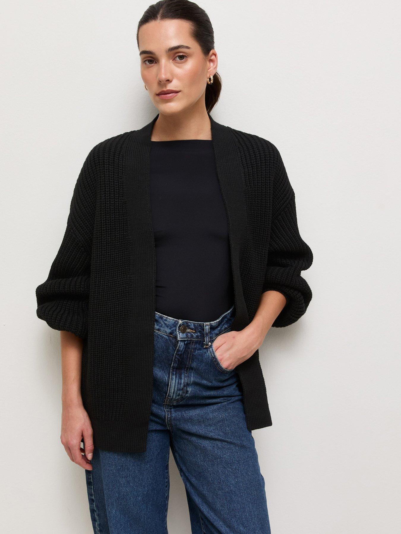 Image 1 of 5 of New Look Womens Ribbed Balloon Sleeve Cardigan - Black