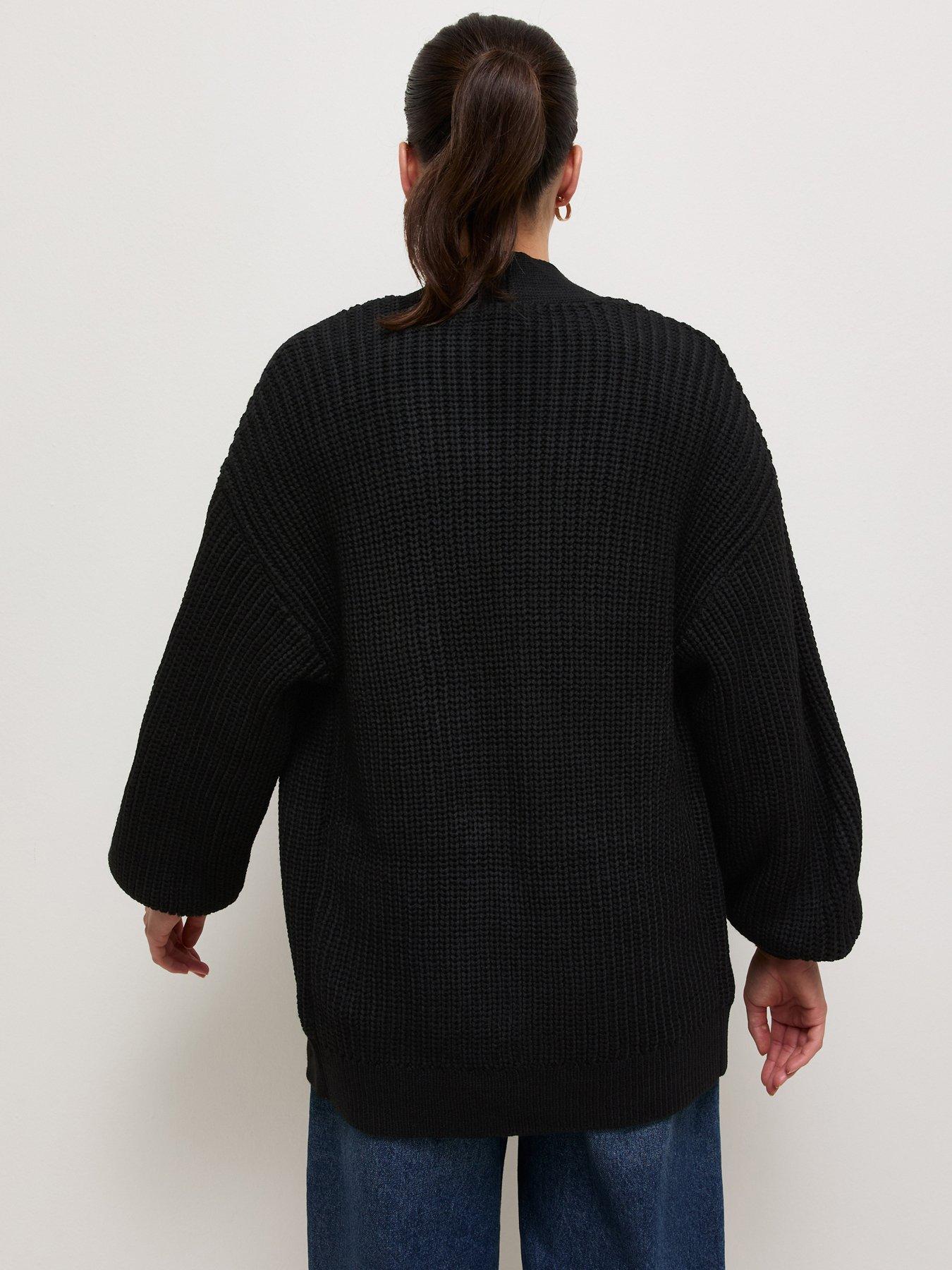 Image 2 of 5 of New Look Womens Ribbed Balloon Sleeve Cardigan - Black