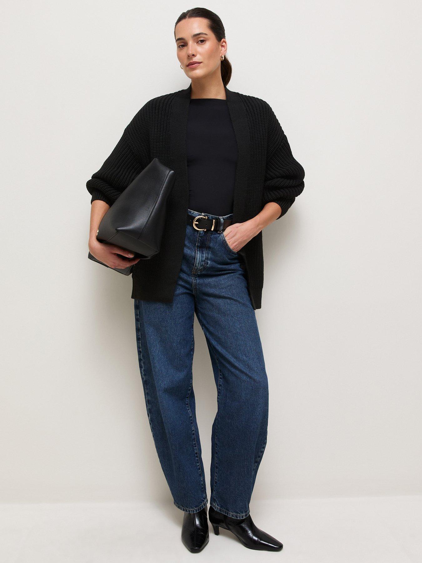 Image 3 of 5 of New Look Womens Ribbed Balloon Sleeve Cardigan - Black