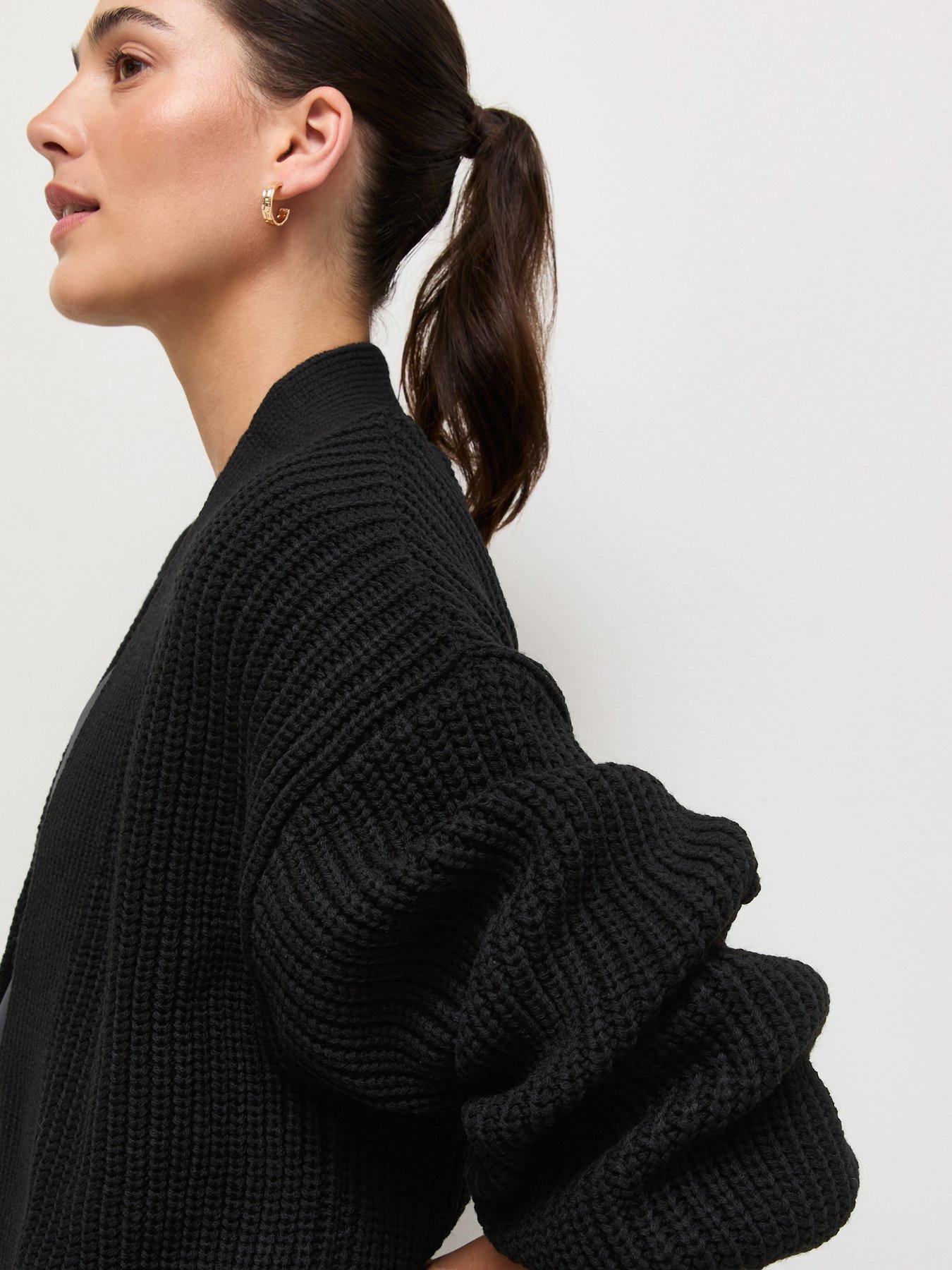 Image 4 of 5 of New Look Womens Ribbed Balloon Sleeve Cardigan - Black