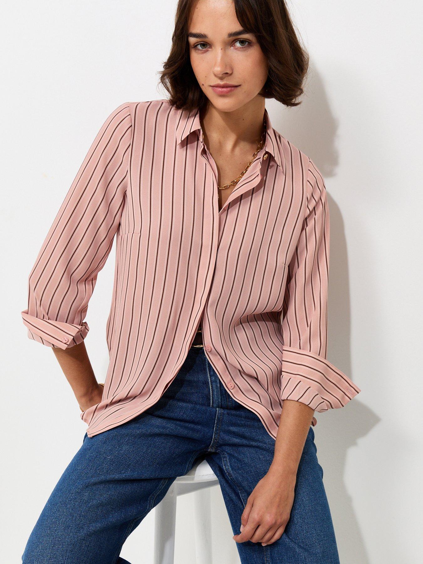 New Look Pink Striped Concealed Button Long Sleeve Shirt