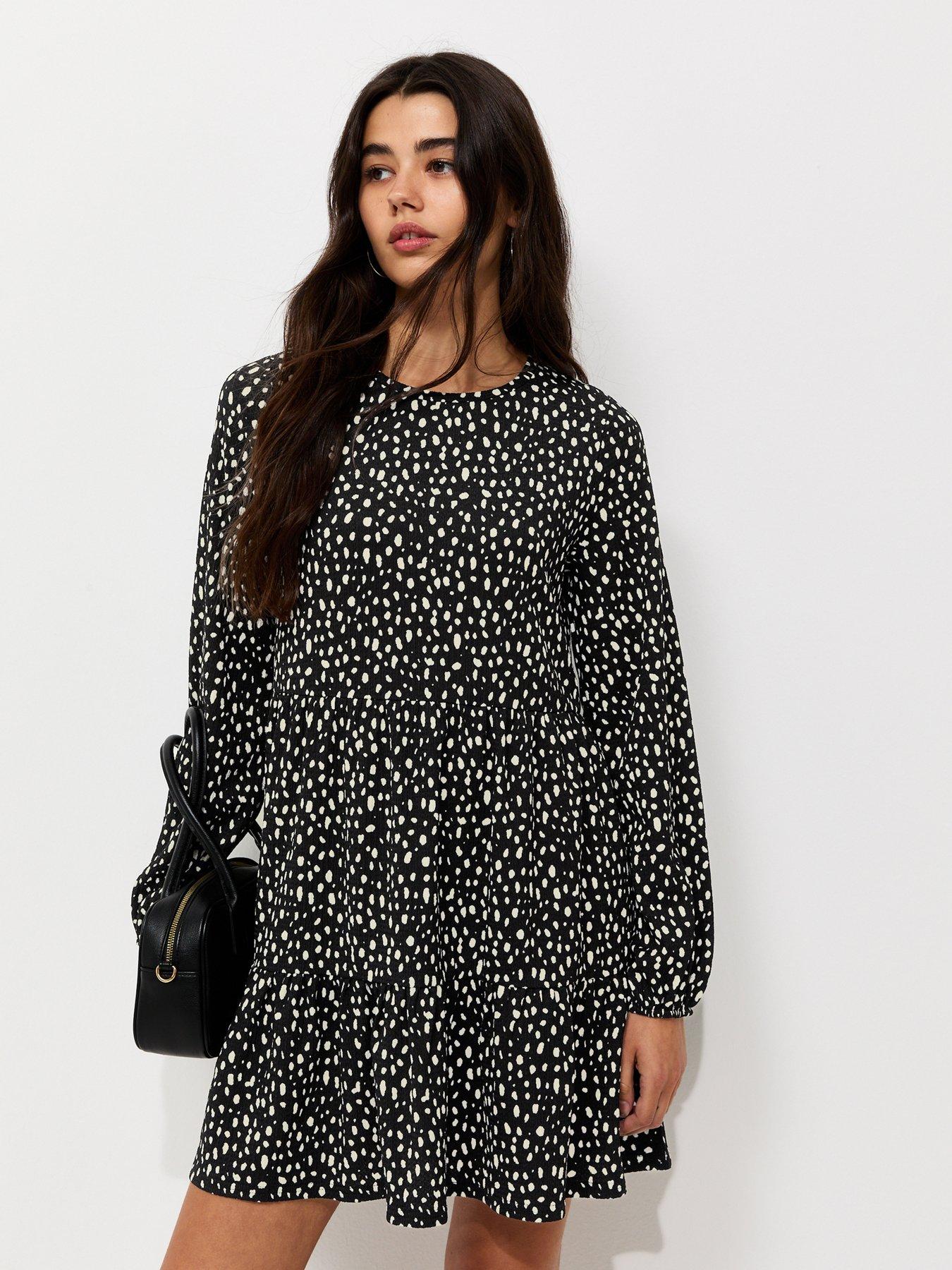 New Look Black Abstract Pattern Crinkle Texture Mini Smock Dress