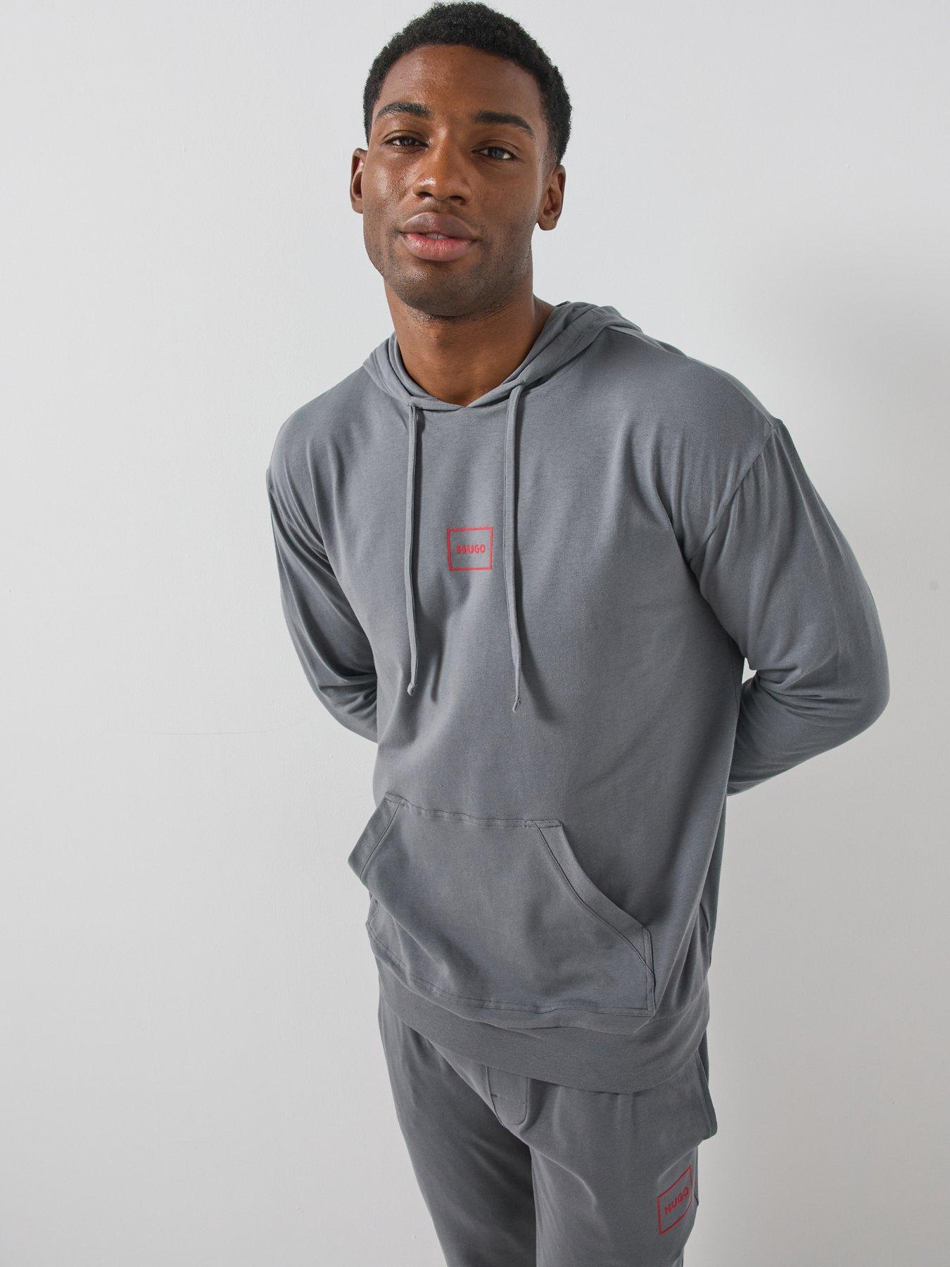 Image 5 of 5 of HUGO Mens Relaxed Fit Stretch Jersey Hoodie - Grey
