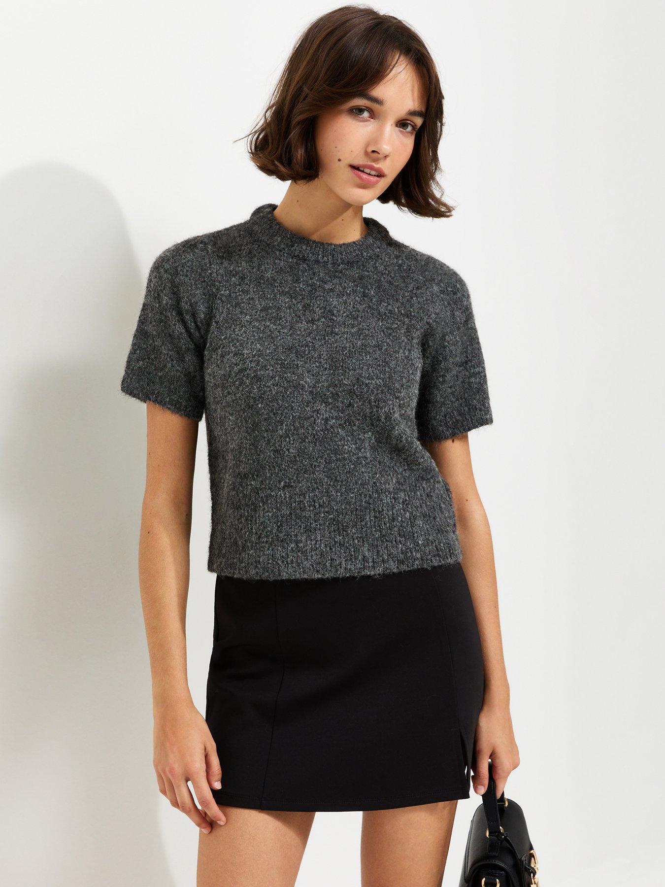 New Look Dark Grey Brushed Knit T-shirt