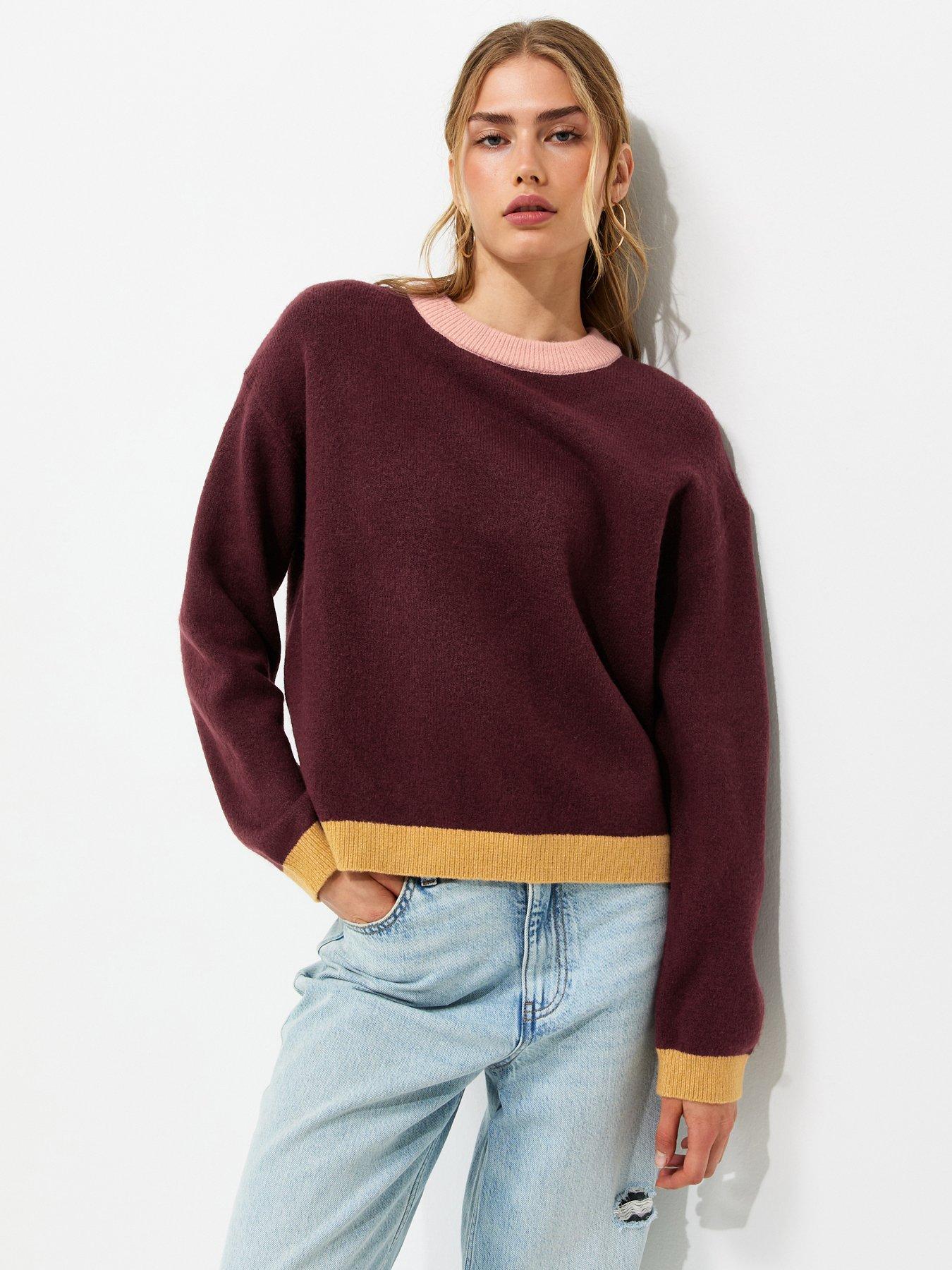 Image 1 of 5 of New Look Womens Colour Block Ribbed Crew Neck Jumper - Red