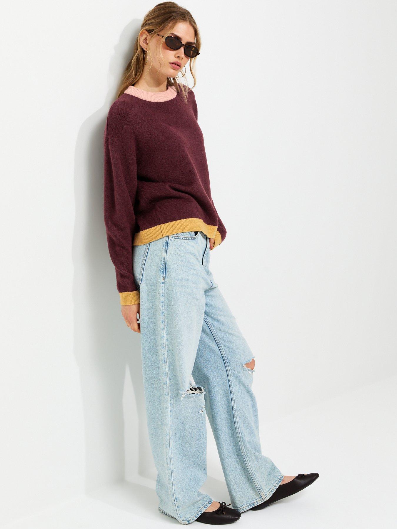 Image 3 of 5 of New Look Womens Colour Block Ribbed Crew Neck Jumper - Red
