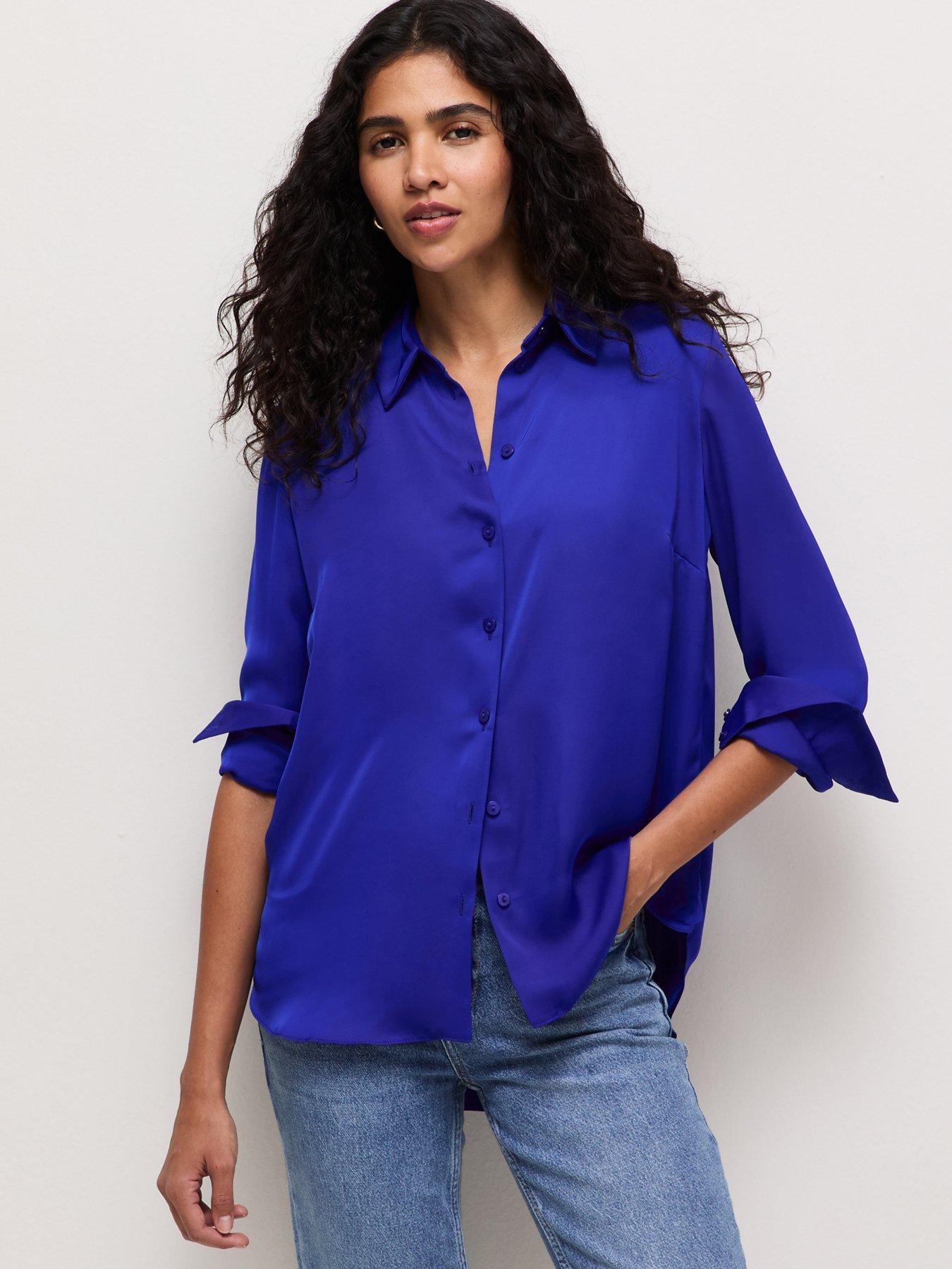 New Look Satin Long Sleeve Shirt - Blue