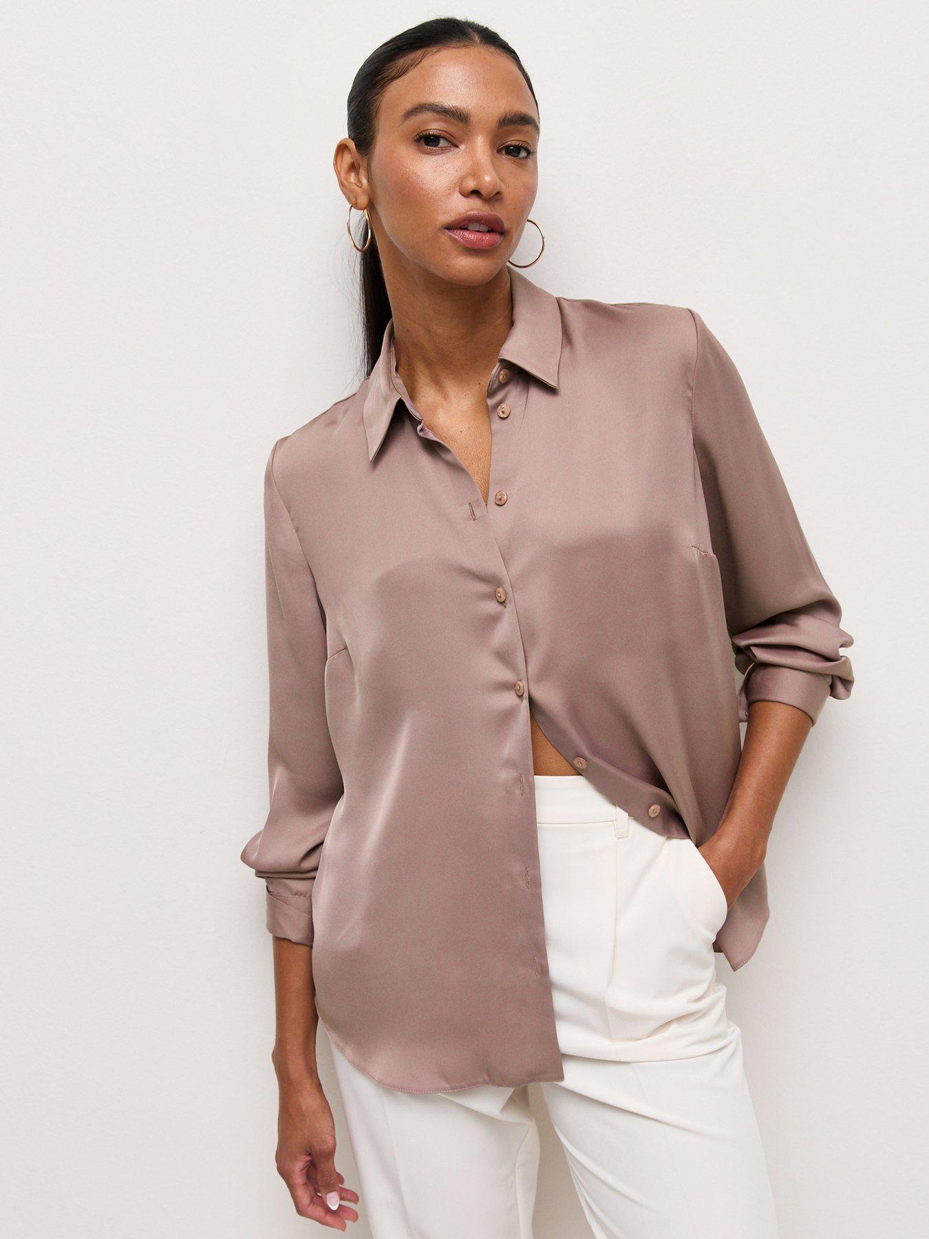 New Look Satin Long Sleeve Shirt - Brown