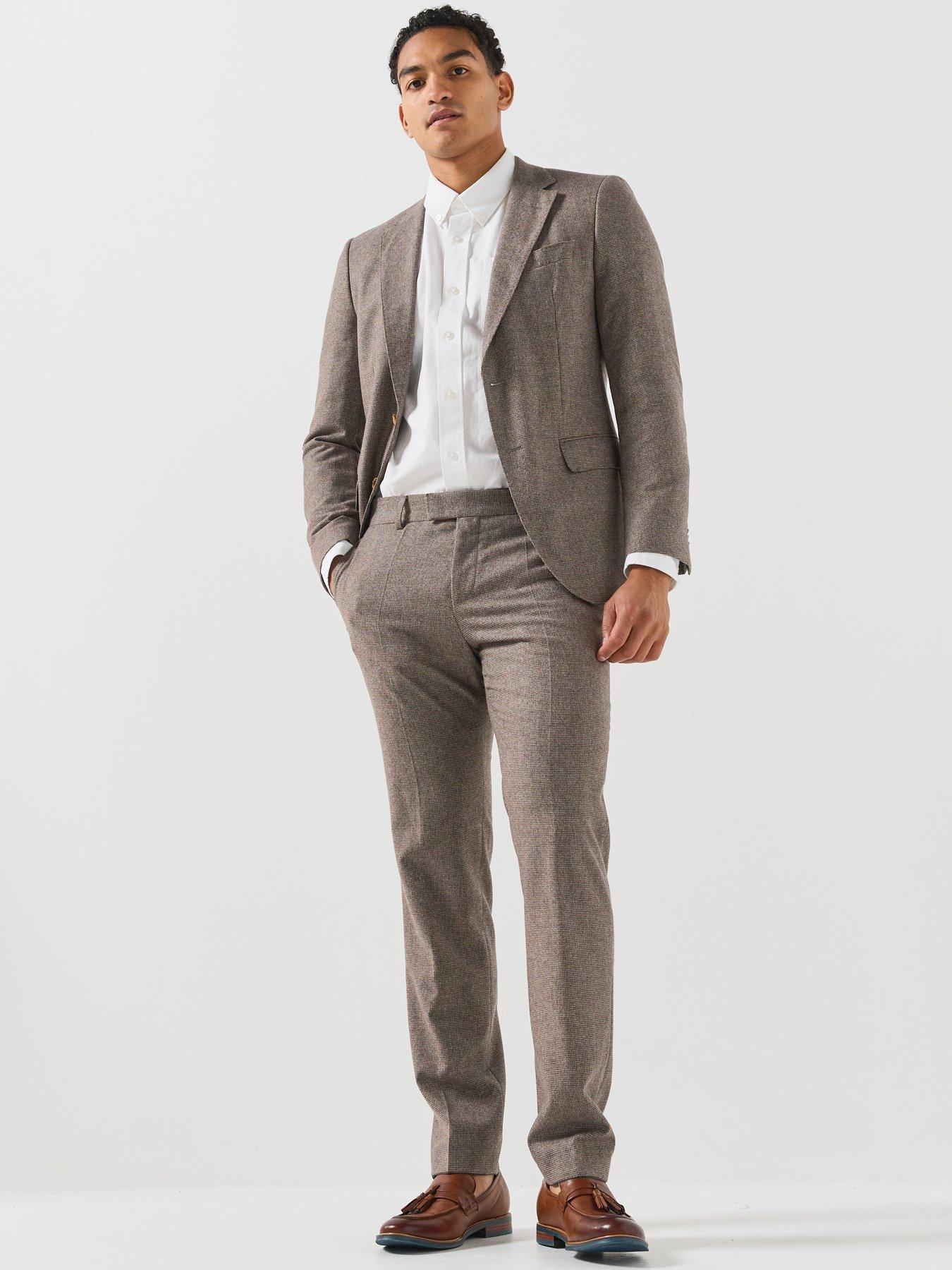 Image 1 of 6 of BOSS Mens Tailored Textured 2 Piece Suit - Brown