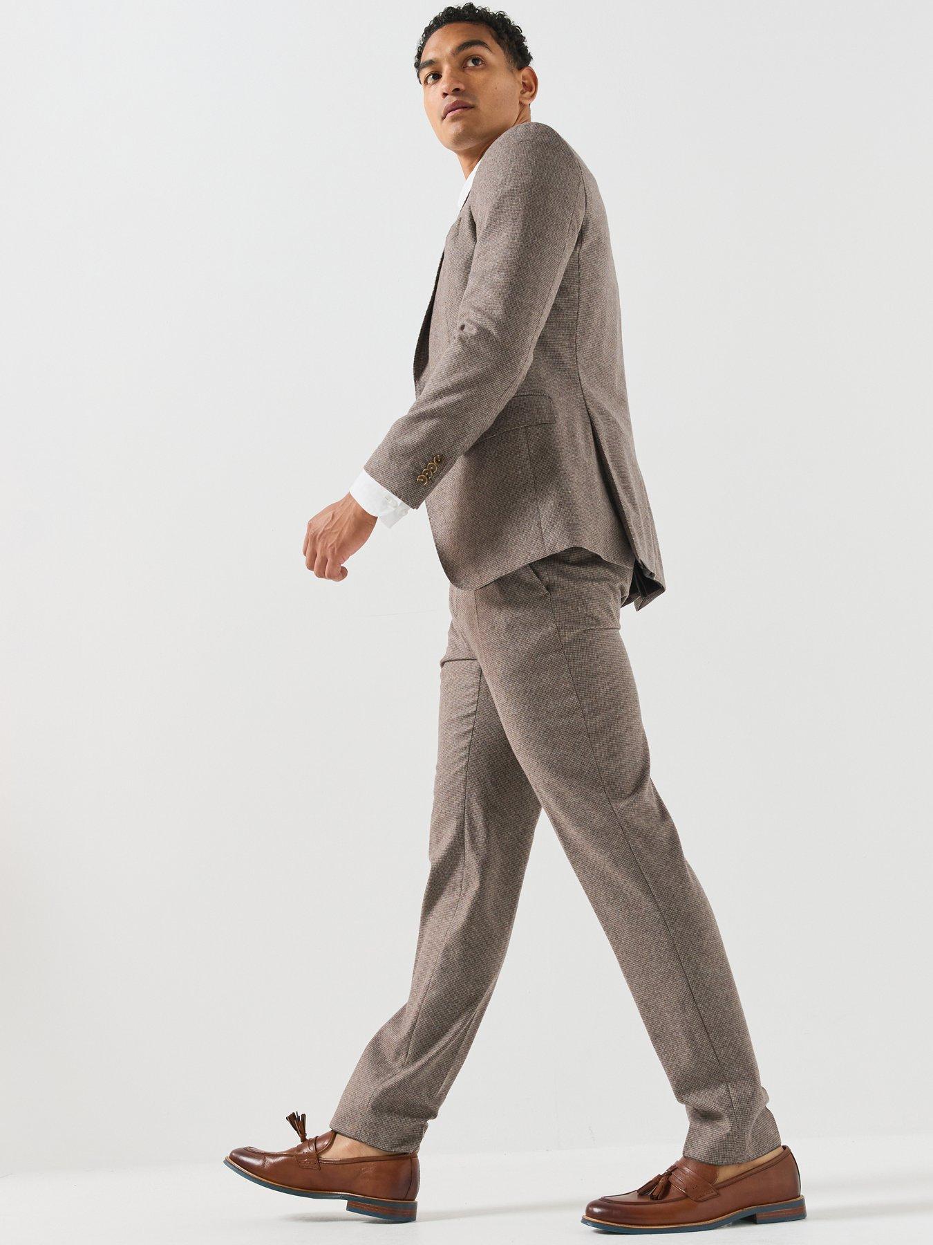 Image 3 of 6 of BOSS Mens Tailored Textured 2 Piece Suit - Brown
