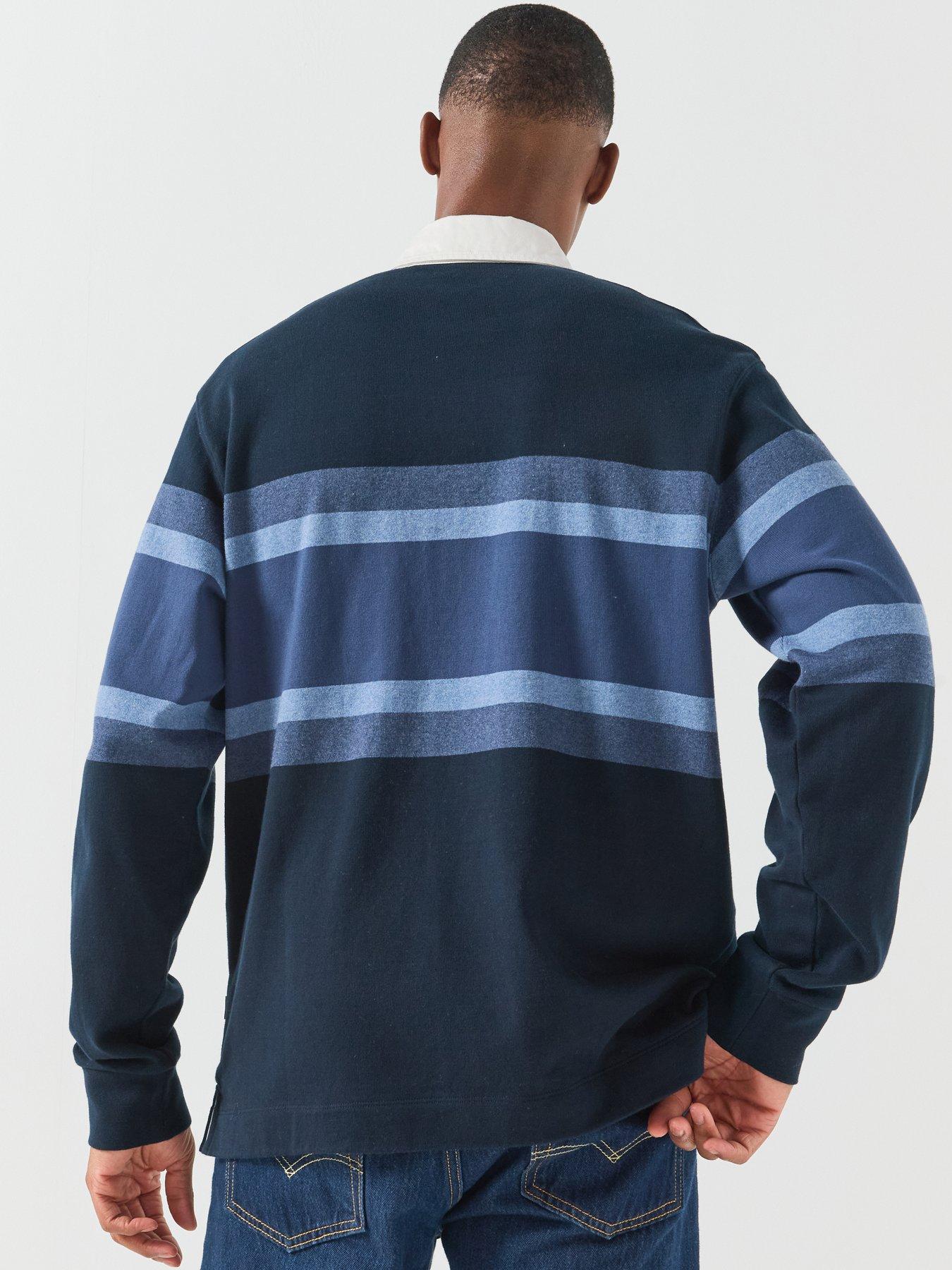 Image 2 of 6 of BOSS Mens Rugby Stripe Long Sleeve Polo Shirt - Navy