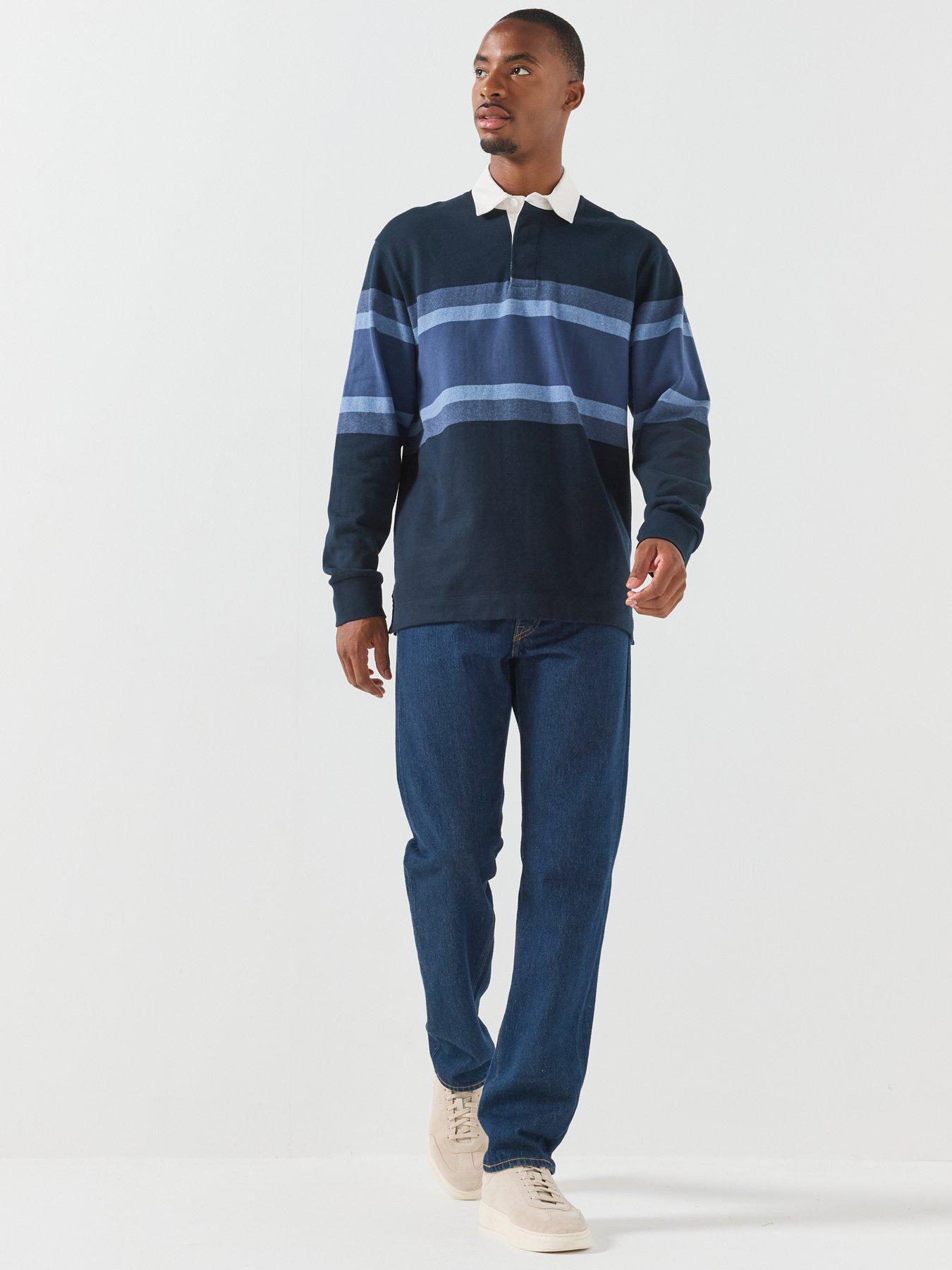 Image 3 of 6 of BOSS Mens Rugby Stripe Long Sleeve Polo Shirt - Navy