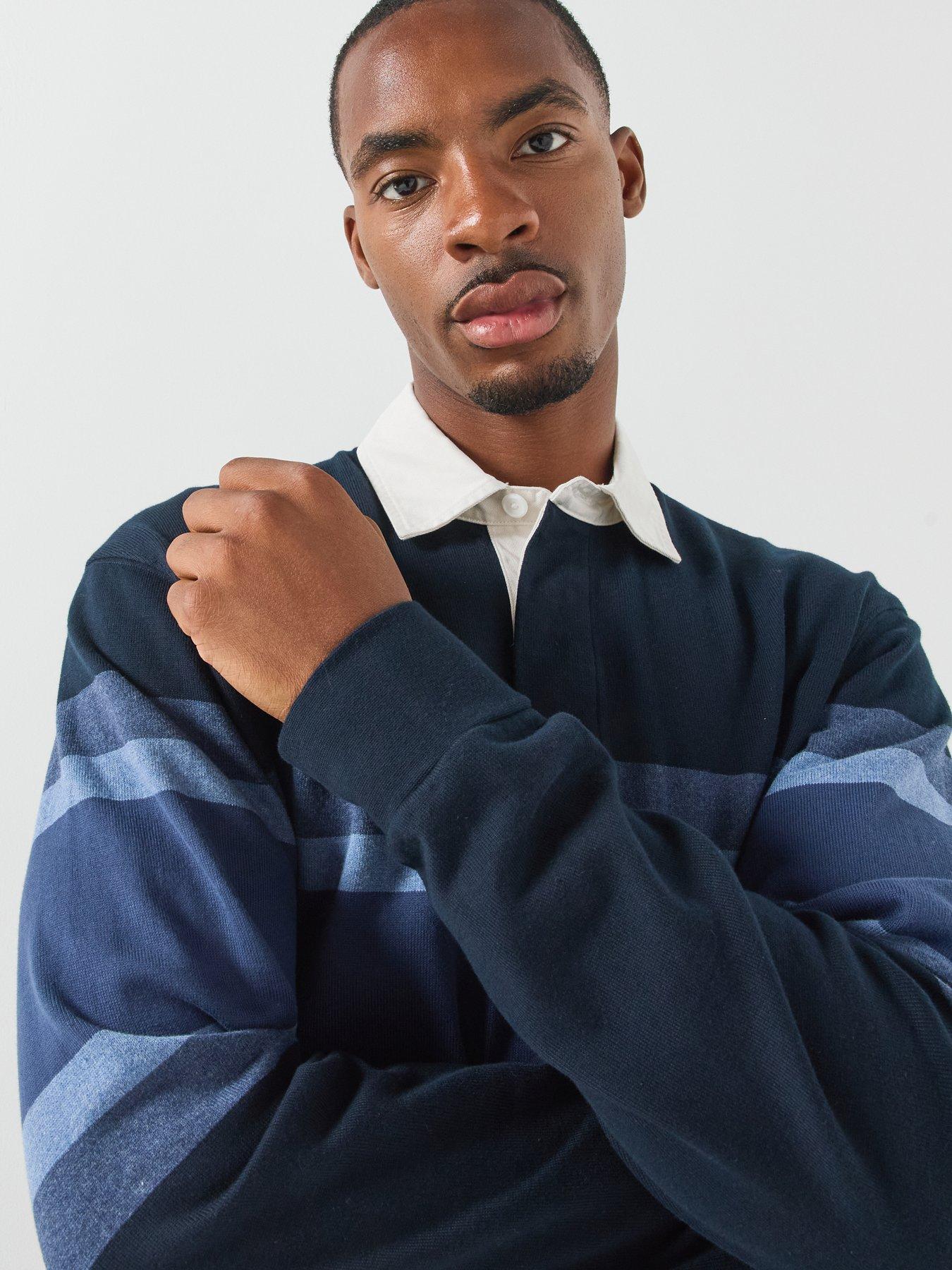 Image 4 of 6 of BOSS Mens Rugby Stripe Long Sleeve Polo Shirt - Navy