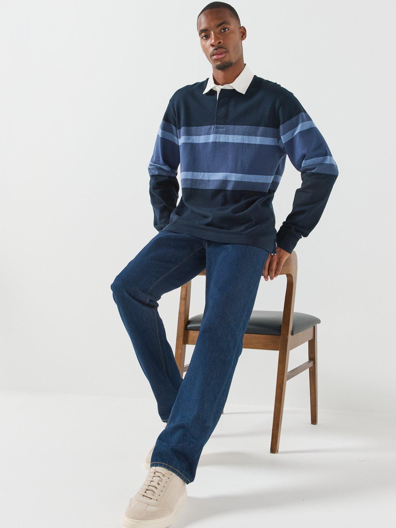 Image 5 of 6 of BOSS Mens Rugby Stripe Long Sleeve Polo Shirt - Navy