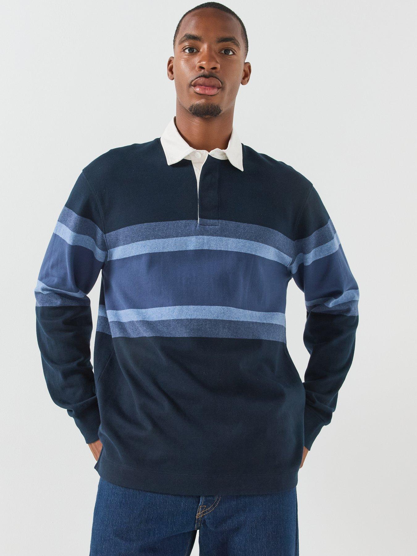 Image 6 of 6 of BOSS Mens Rugby Stripe Long Sleeve Polo Shirt - Navy