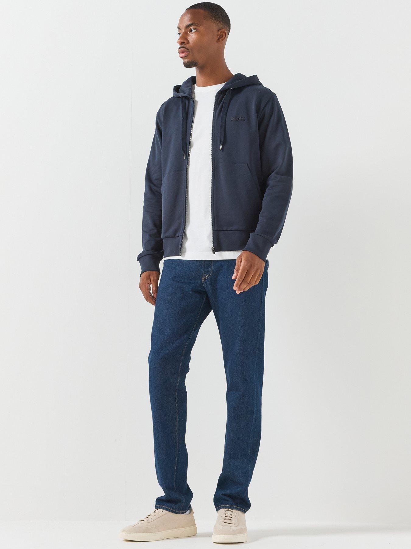 Image 3 of 6 of BOSS Men's Relaxed Fit Zip Through Hoodie with Drawstring Hood - Navy