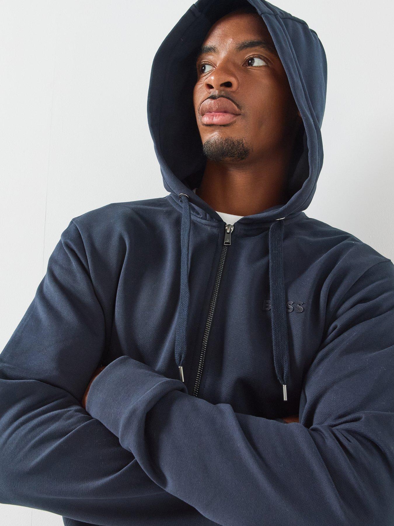 Image 4 of 6 of BOSS Men's Relaxed Fit Zip Through Hoodie with Drawstring Hood - Navy