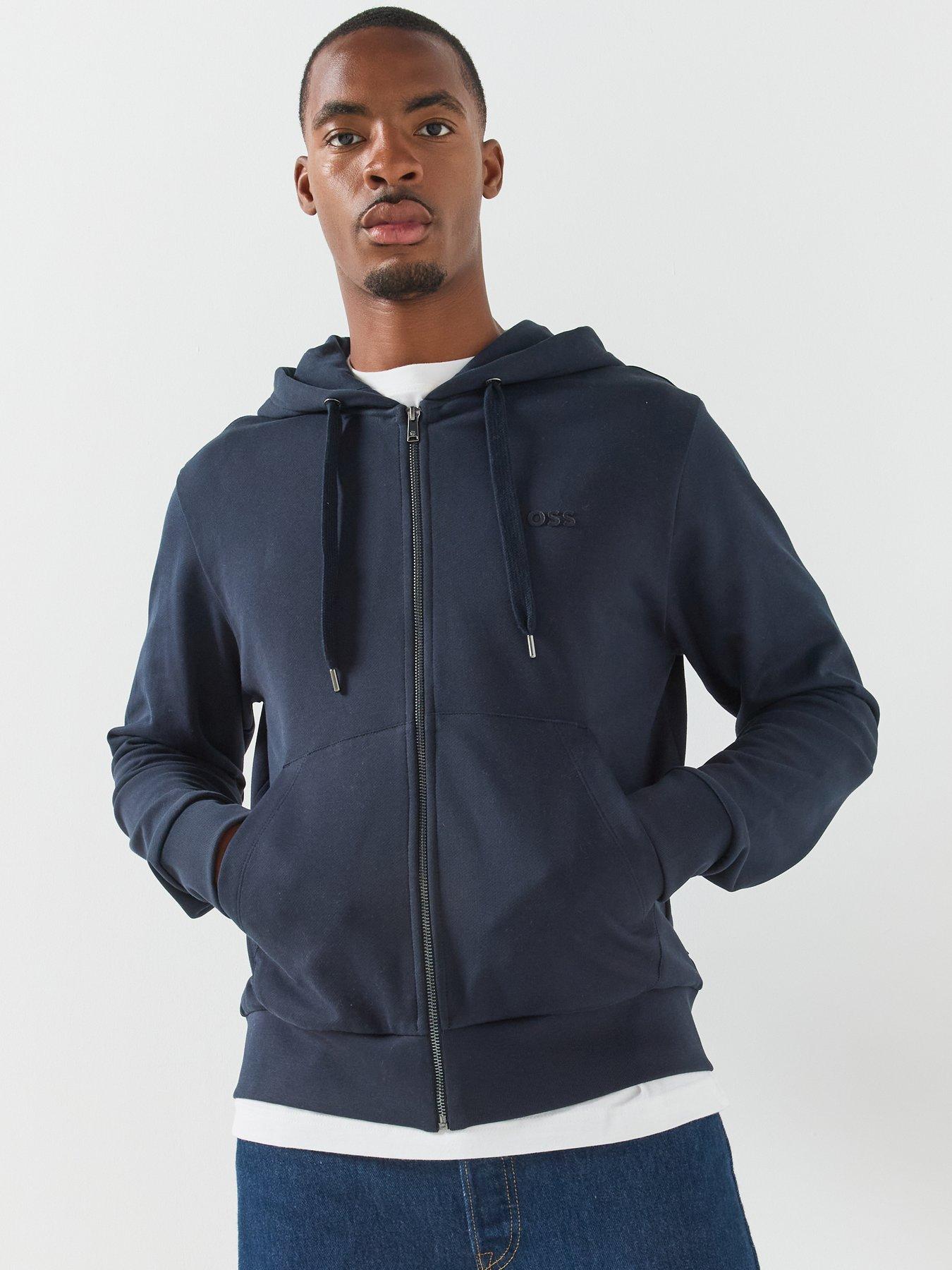 Image 5 of 6 of BOSS Men's Relaxed Fit Zip Through Hoodie with Drawstring Hood - Navy