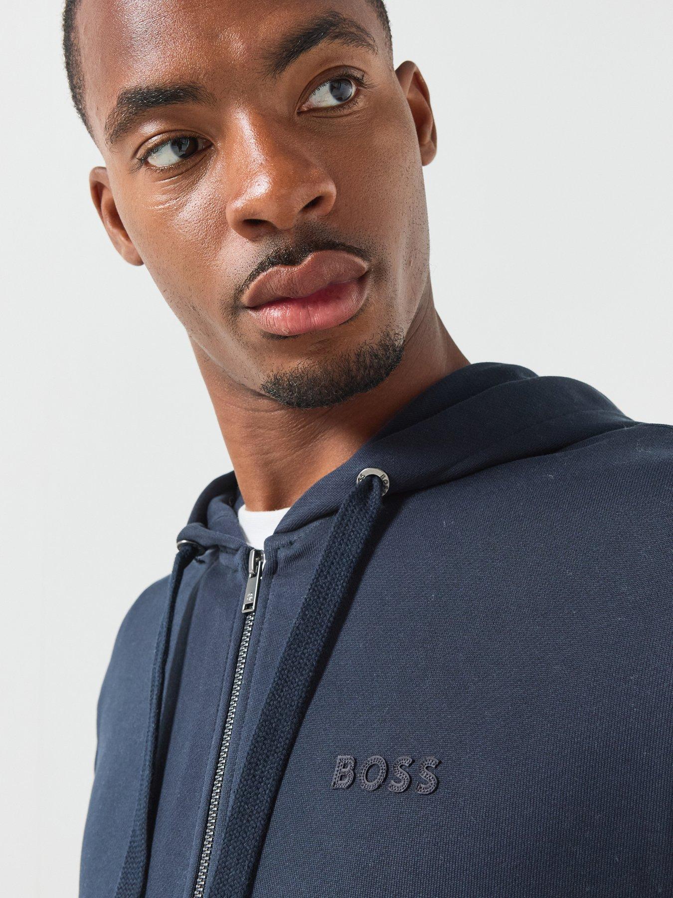 Image 6 of 6 of BOSS Men's Relaxed Fit Zip Through Hoodie with Drawstring Hood - Navy