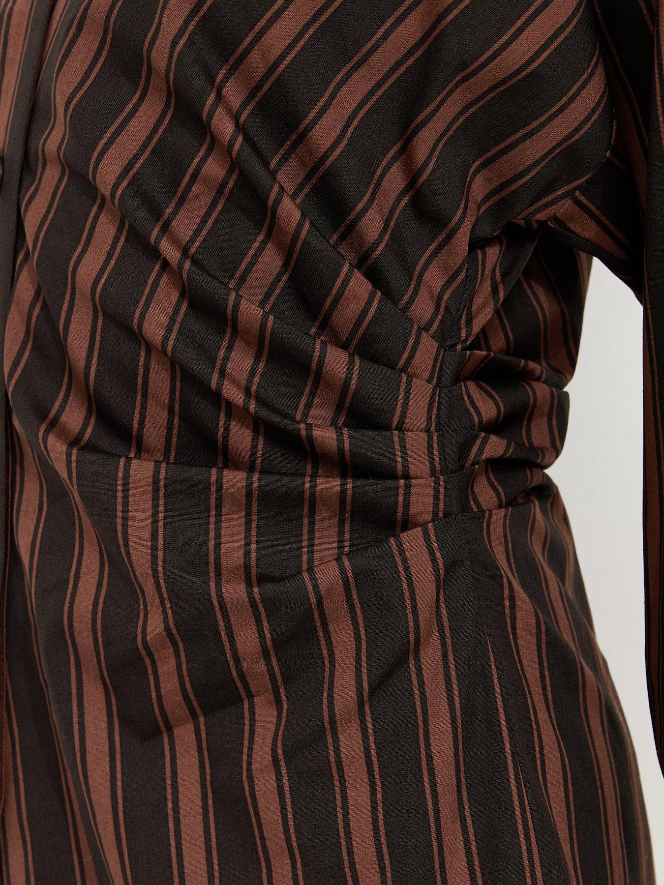 Image 5 of 5 of New Look Cotton Striped Mini Shirt Dress - Brown