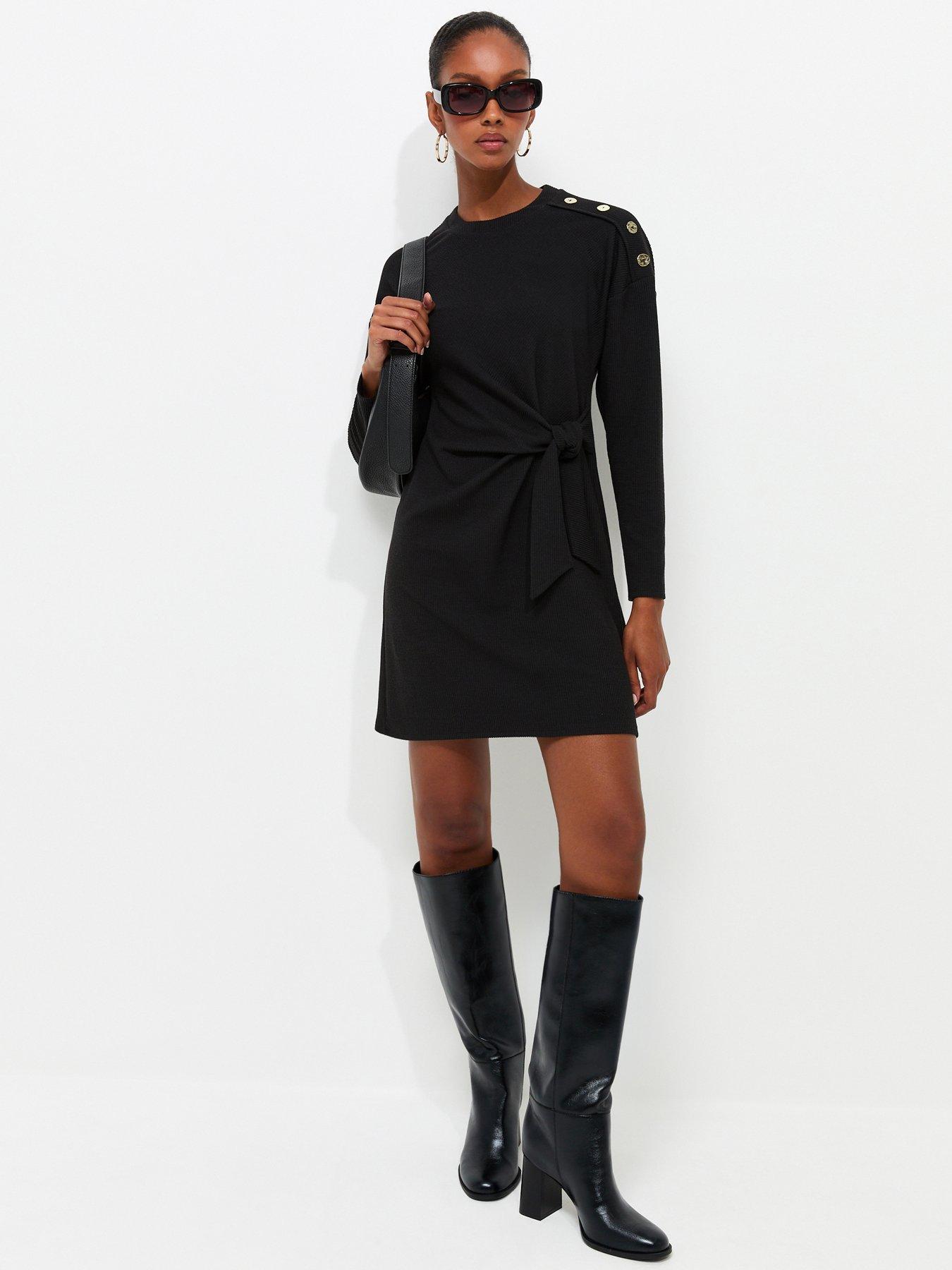 New Look Ribbed Long Sleeve Mini Dress - Black