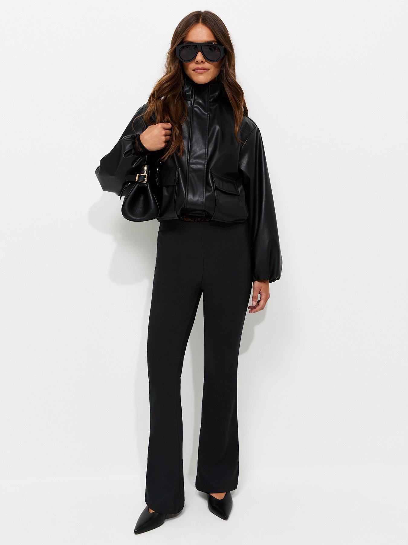New Look Petite Ottoman Rib Flared Leg Trousers - Black