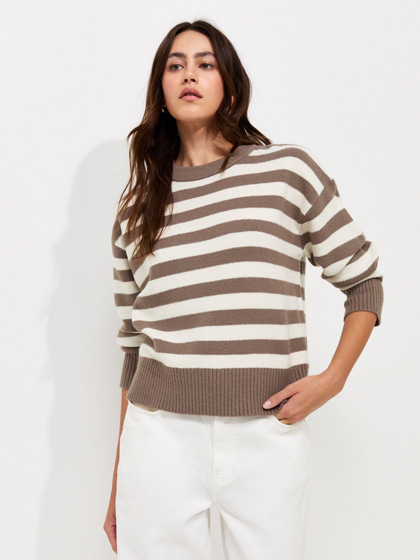 New Look Knitted Narrow Stripe Jumper - Brown