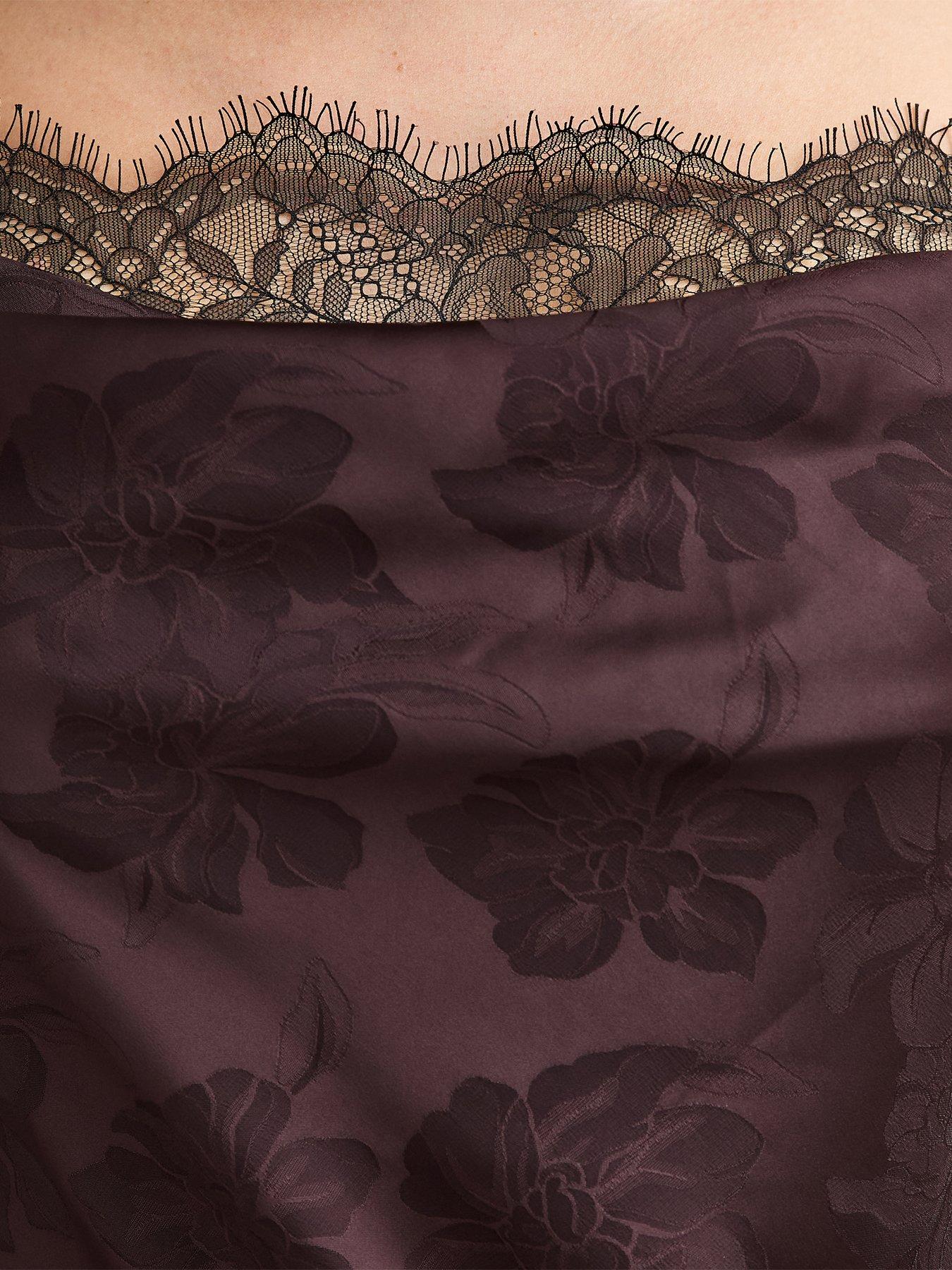 Image 6 of 6 of New Look Womens Cowl Neck Lace Trim Cami Blouse - Brown