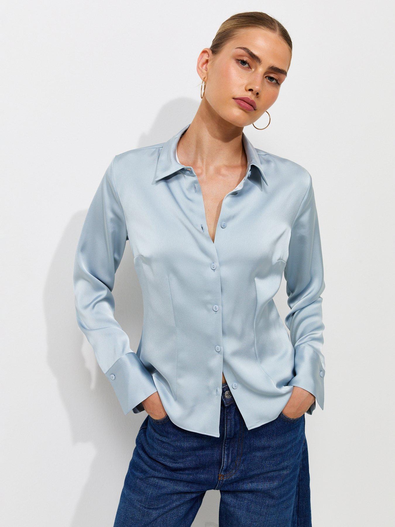 New Look Fitted Waist Satin Shirt - Blue