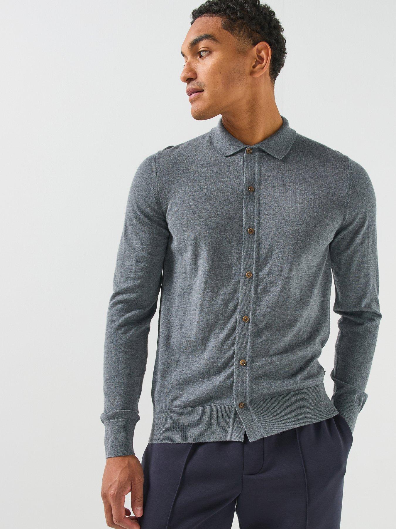 BOSS Boss H-Helbert Button Up Knitted Cardigan - Grey