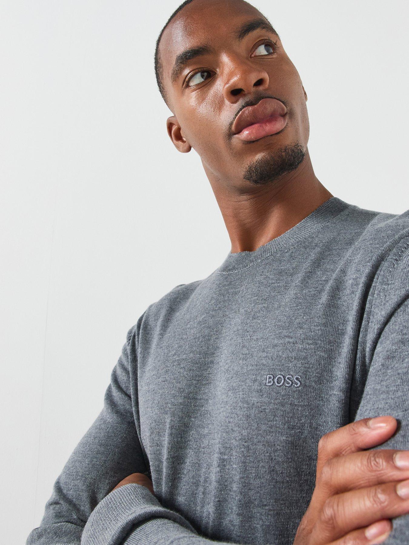 Image 4 of 6 of BOSS Men's Fine Knit Crew Neck Jumper - Grey