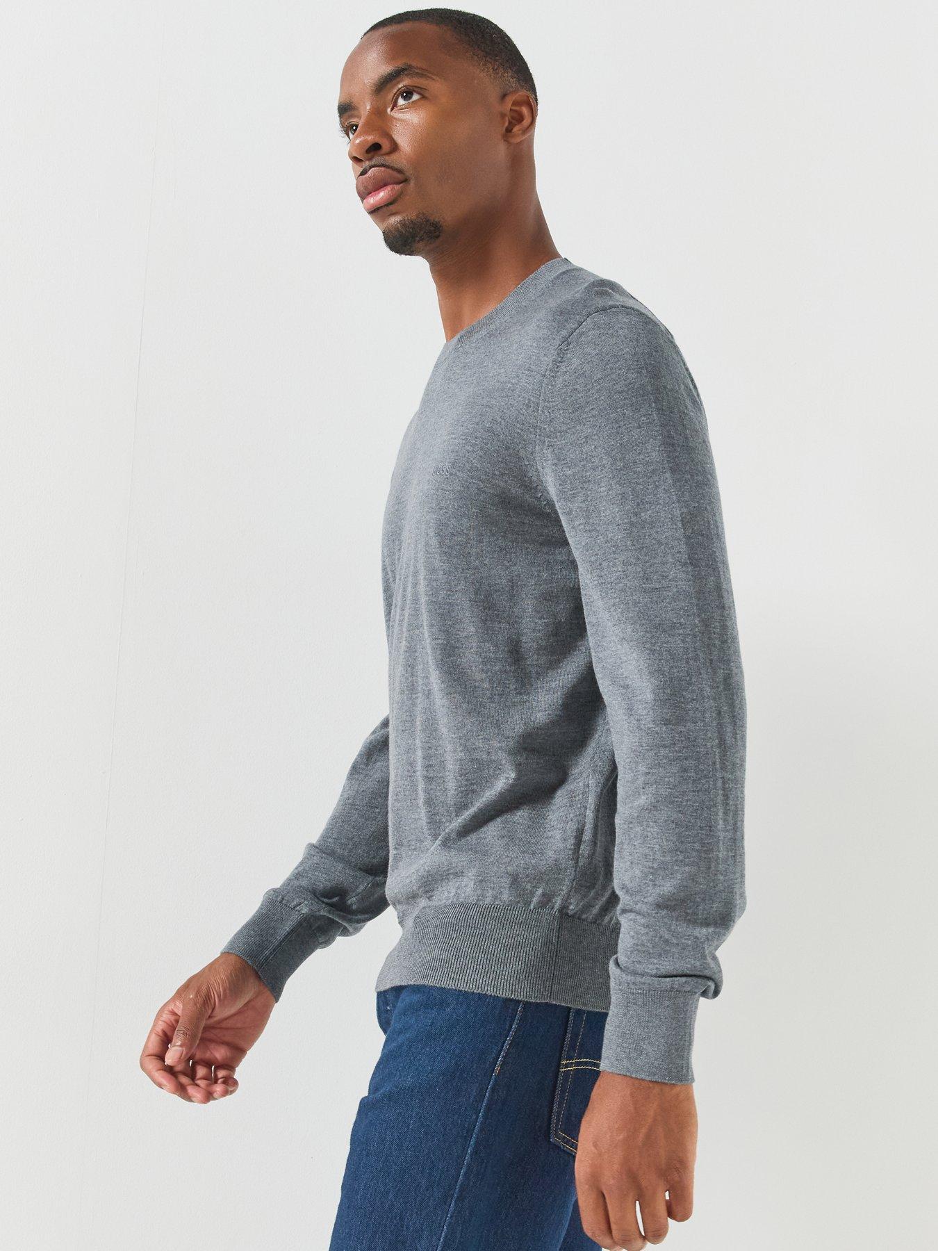 Image 5 of 6 of BOSS Men's Fine Knit Crew Neck Jumper - Grey