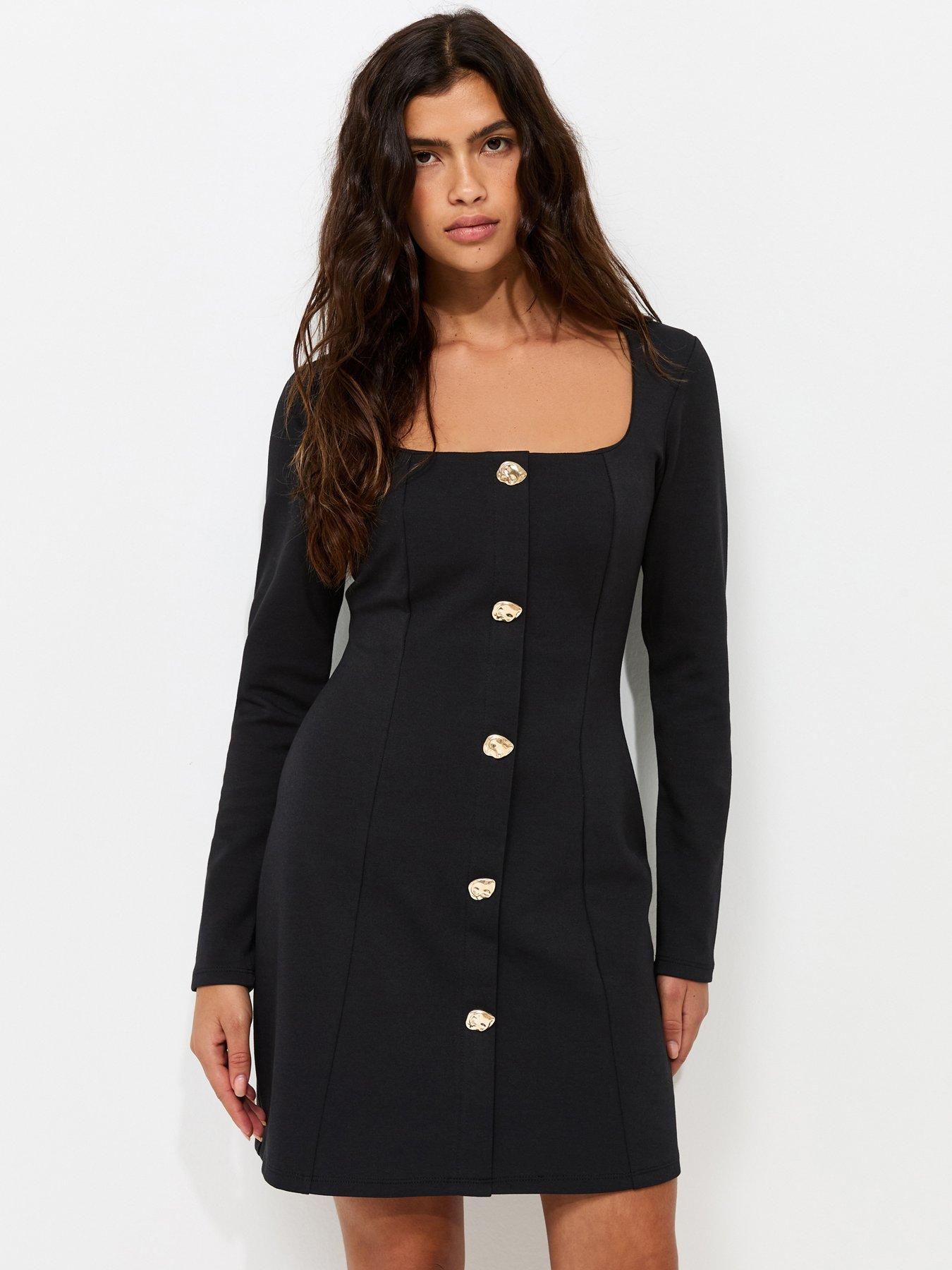 New Look Square Neck Long Sleeve Mini Dress - Black
