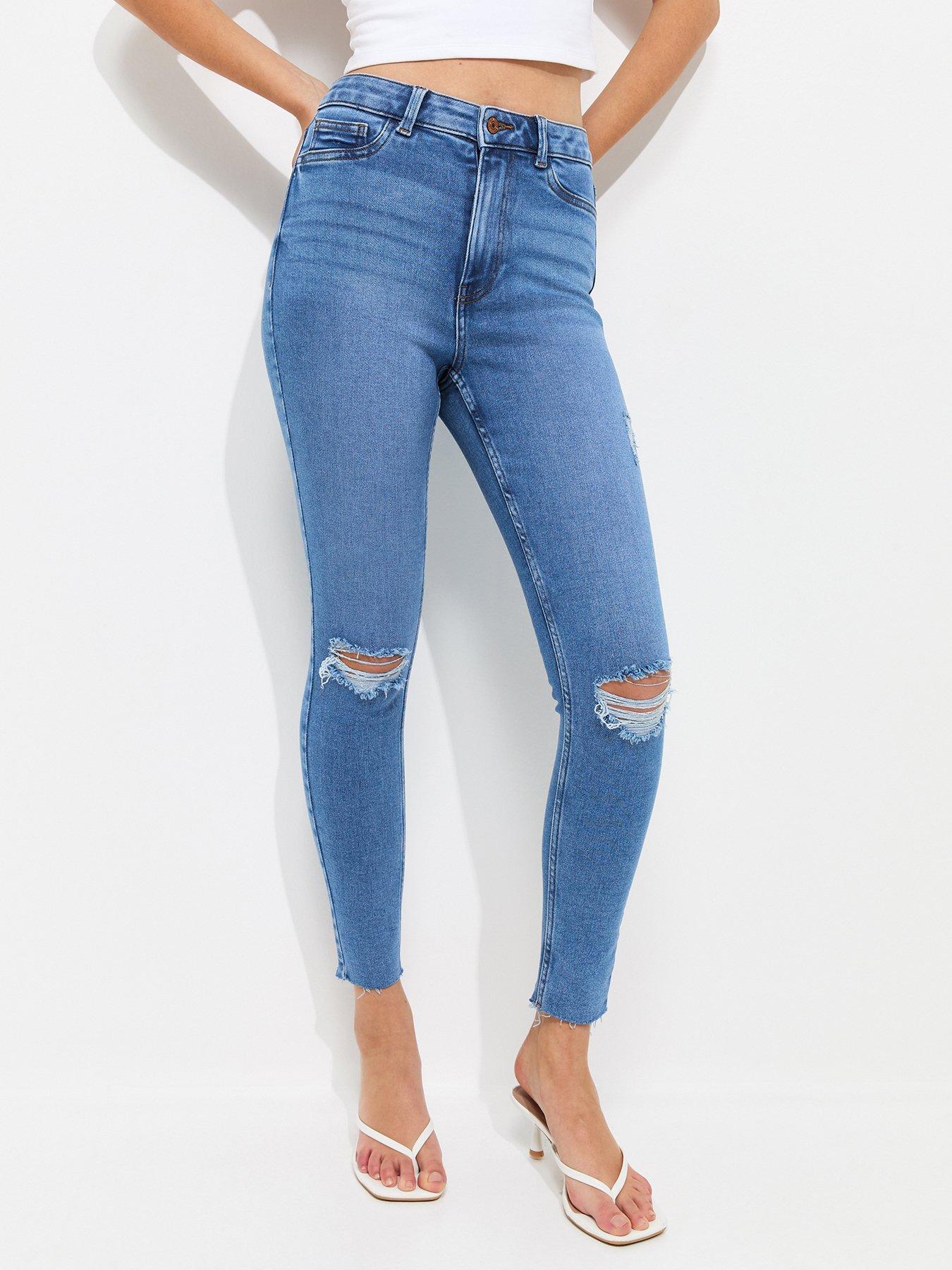 New Look Blue Ripped Hallie Skinny Jeans