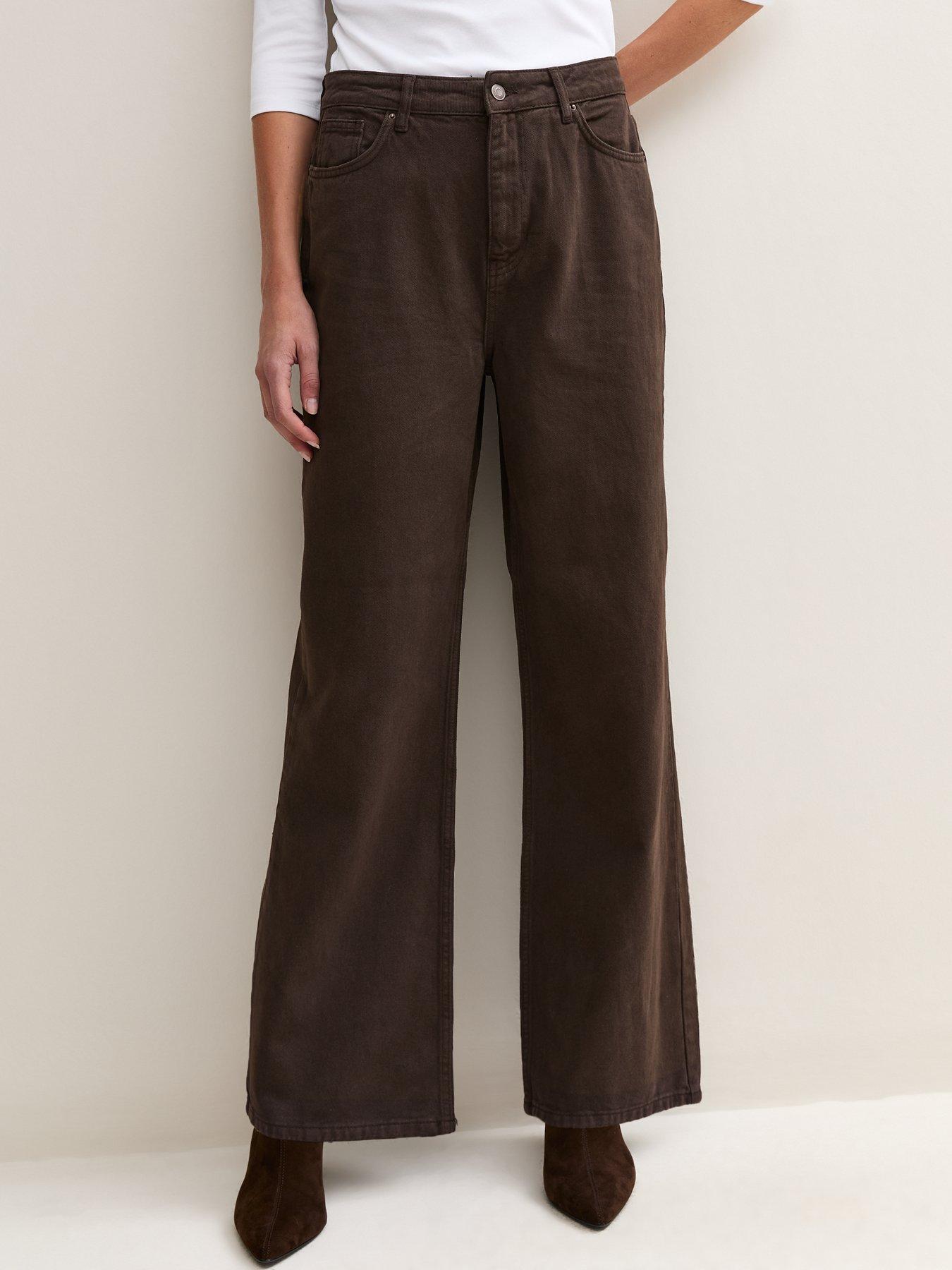 Image 1 of 7 of New Look Dark Brown Adalae High Waisted Wide Leg Jeans
