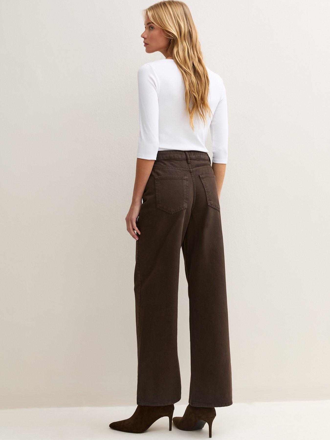 Image 2 of 7 of New Look Dark Brown Adalae High Waisted Wide Leg Jeans