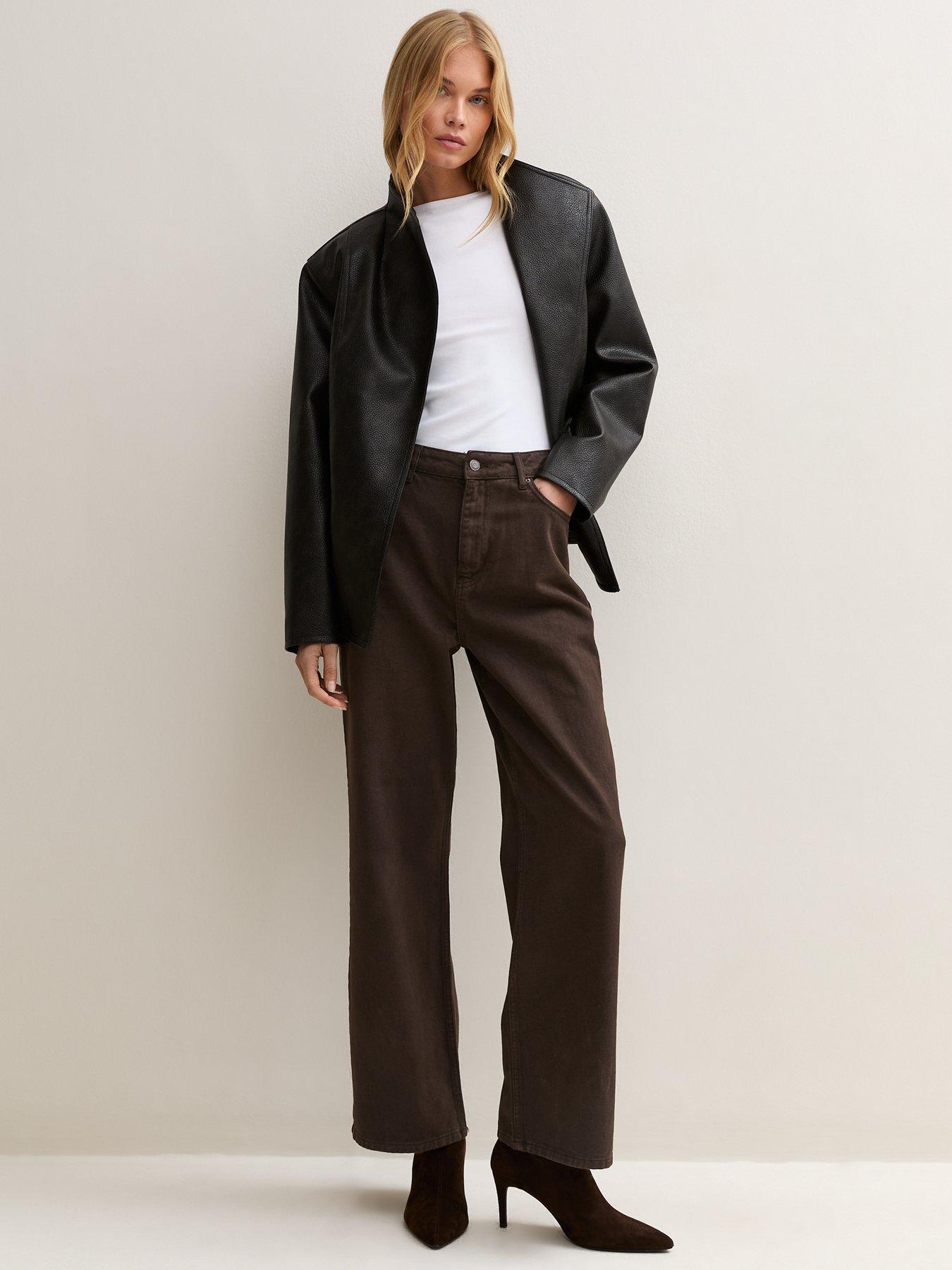 Image 3 of 7 of New Look Dark Brown Adalae High Waisted Wide Leg Jeans