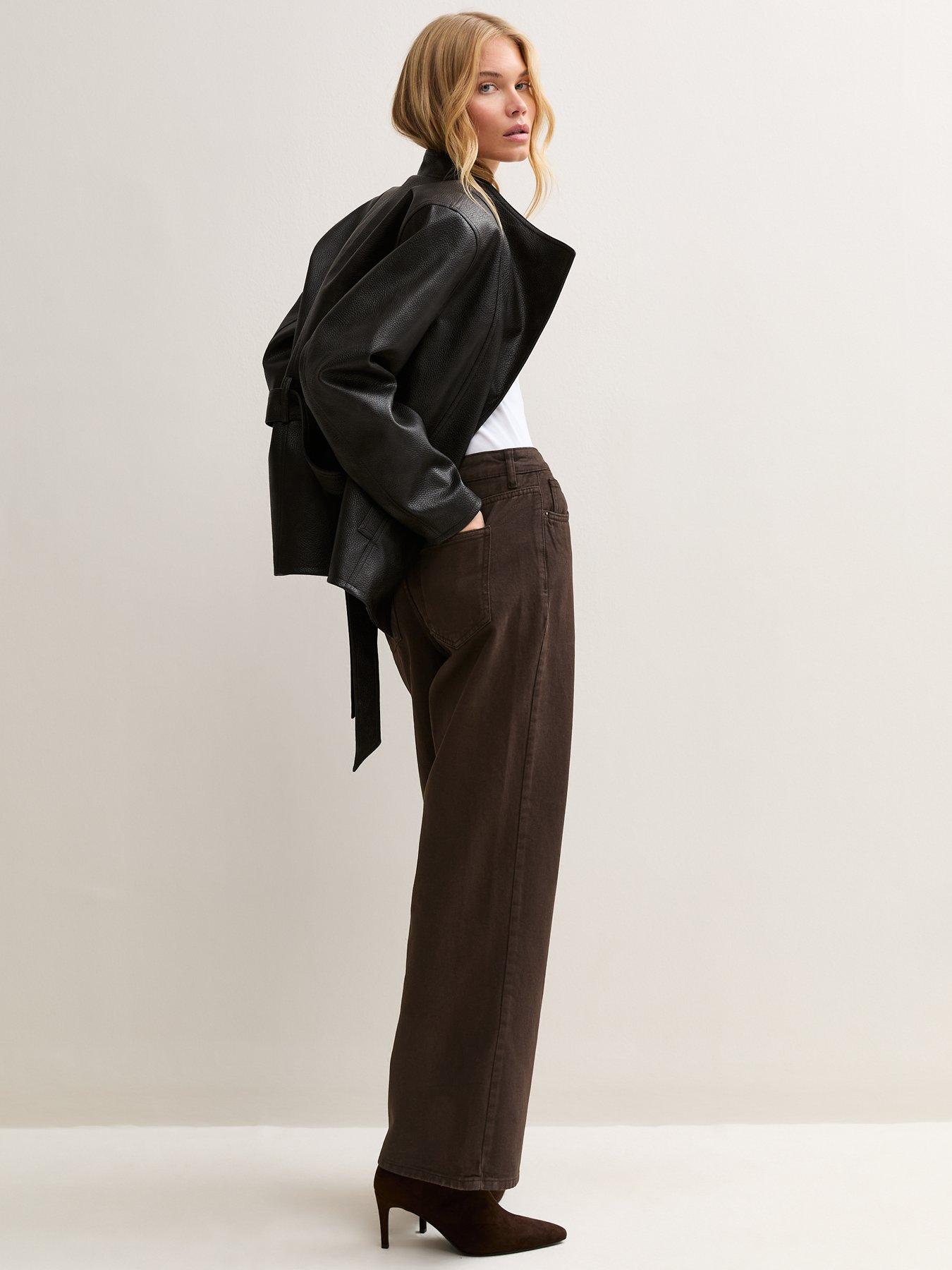 Image 4 of 7 of New Look Dark Brown Adalae High Waisted Wide Leg Jeans