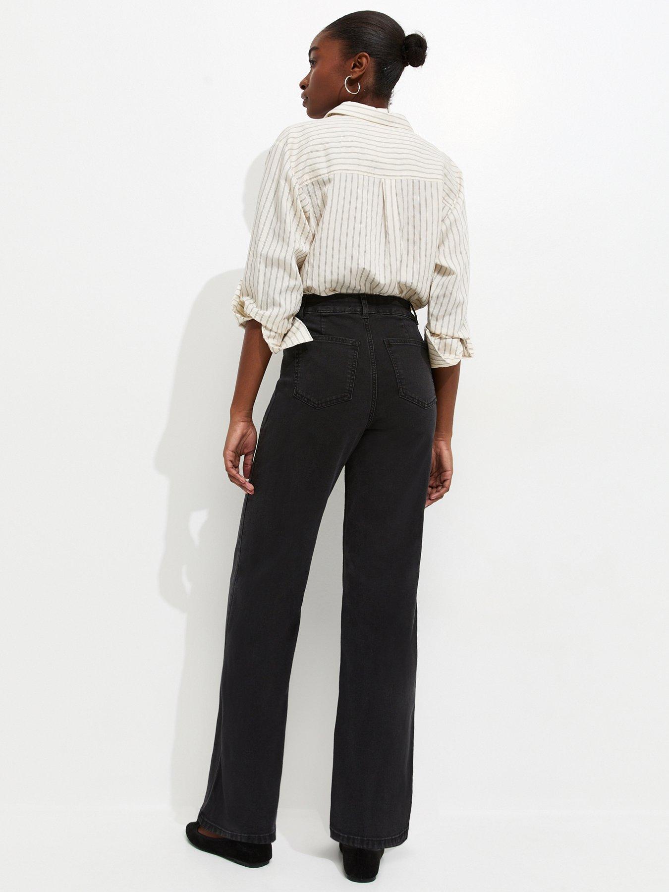 Image 2 of 6 of New Look Women's High Waist Stretch Denim Wide Leg Jeans - Black