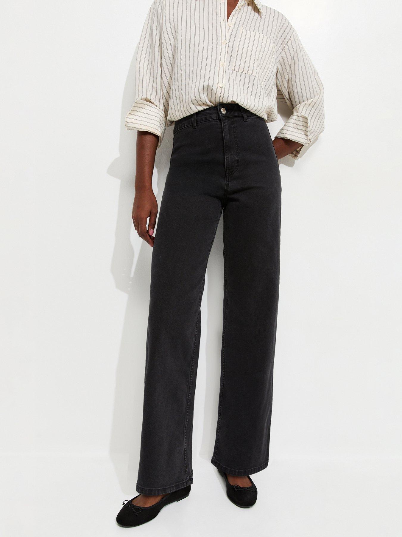 Image 4 of 6 of New Look Women's High Waist Stretch Denim Wide Leg Jeans - Black