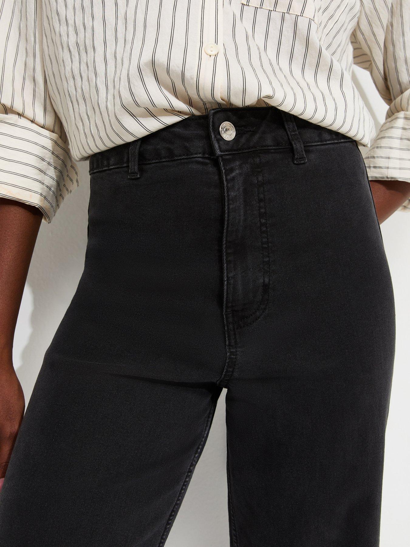 Image 5 of 6 of New Look Women's High Waist Stretch Denim Wide Leg Jeans - Black