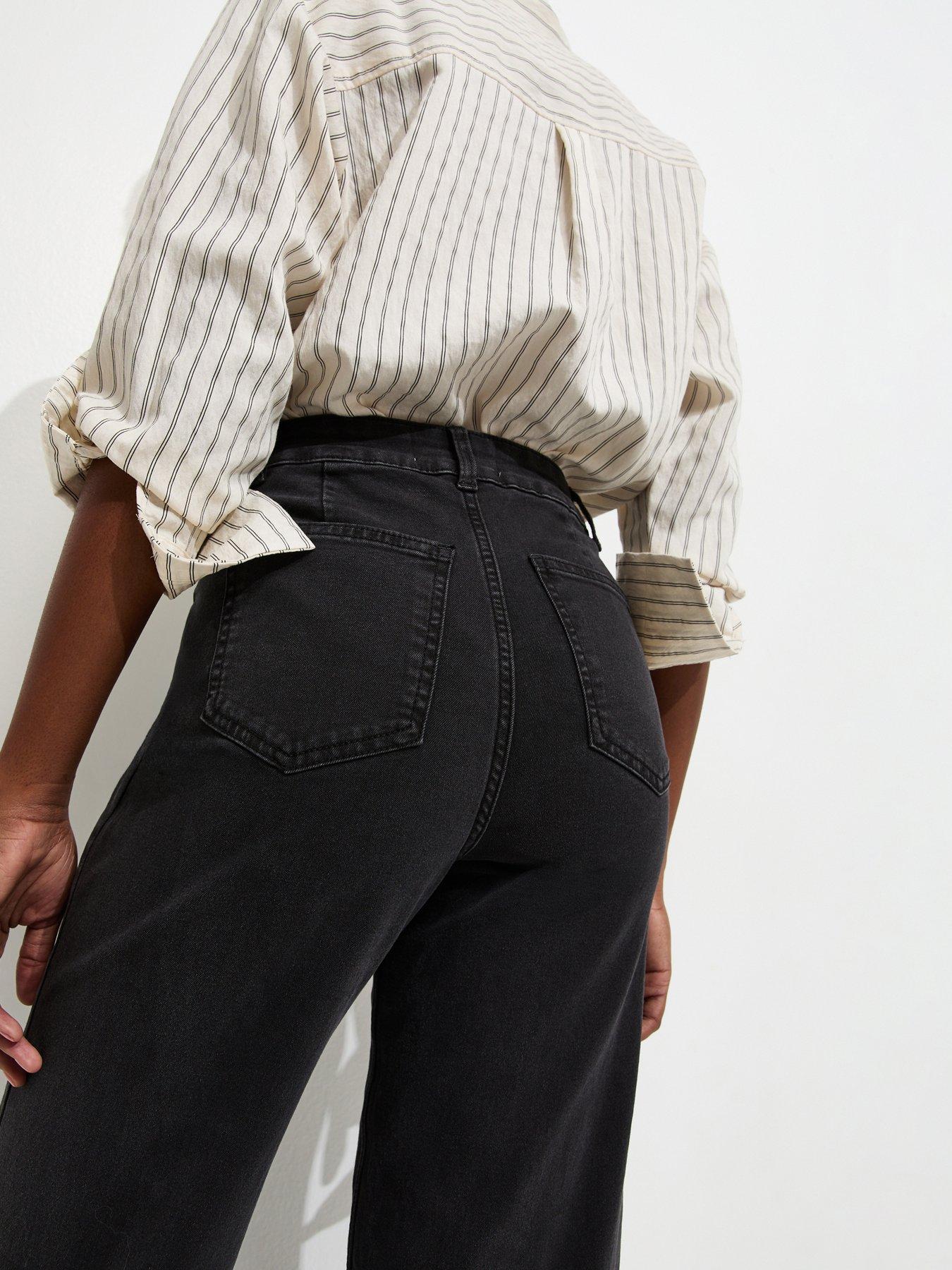 Image 6 of 6 of New Look Women's High Waist Stretch Denim Wide Leg Jeans - Black